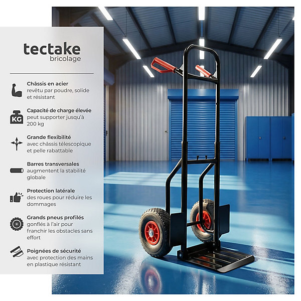 Diable pliable 200kg avec Châssis en acier