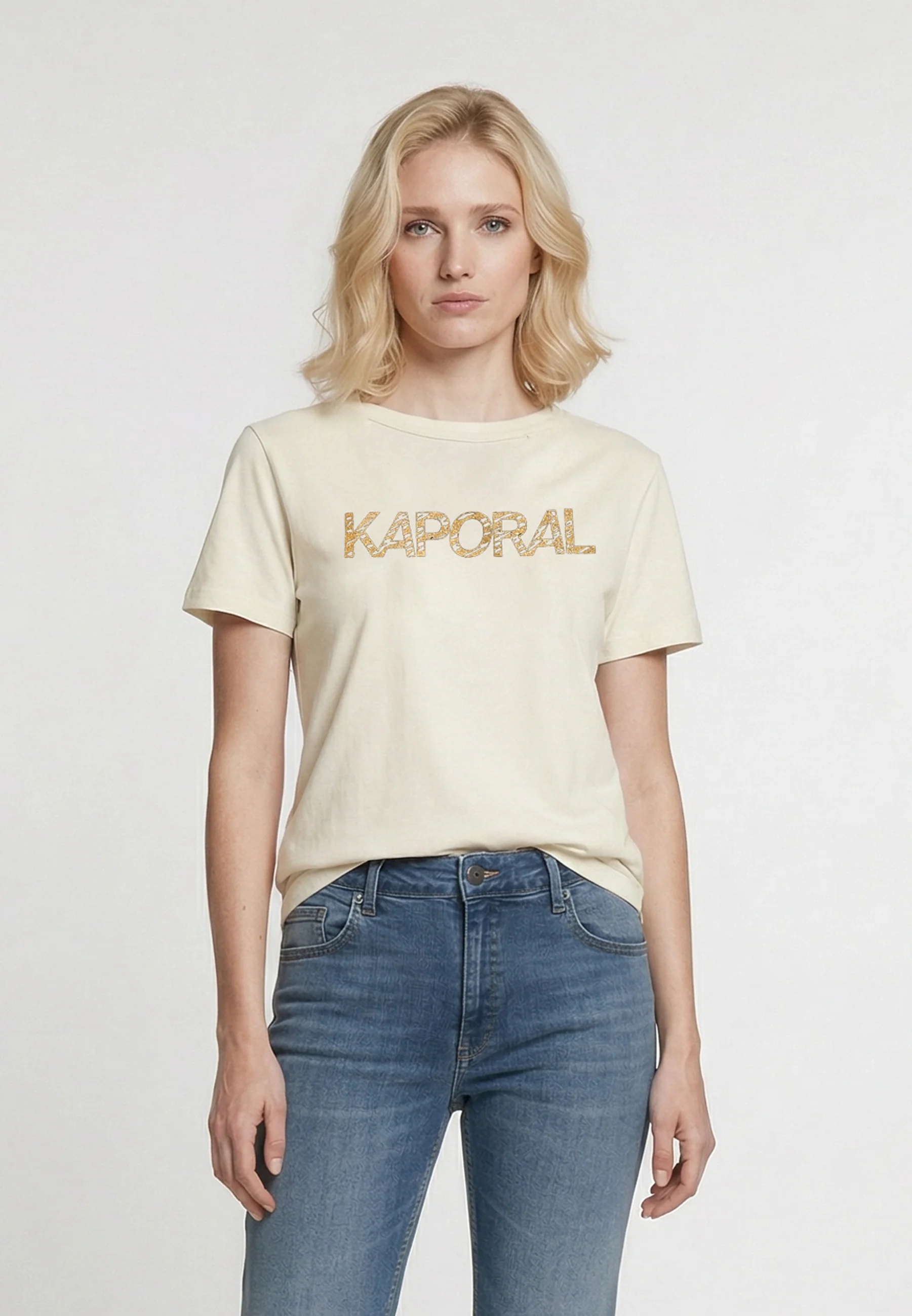 T-shirt manches courtes slim crème coton stretch SELOR
