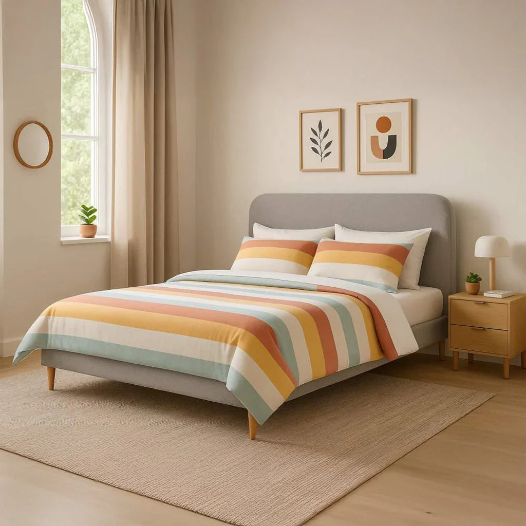 Cama Tecido com Cabeceira Arredondada e Pés de Madeira Cinza SERENA