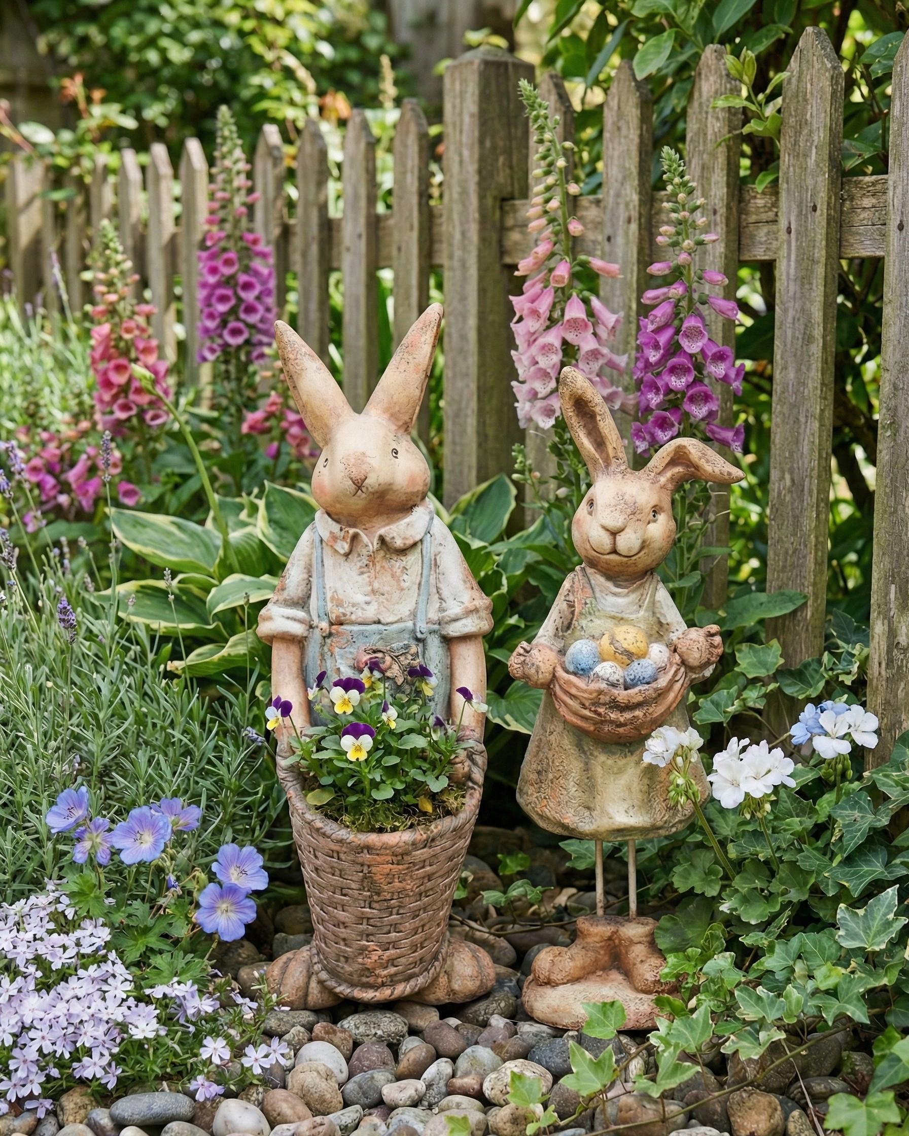Set of 2 Garden Statues CALCATA Rabbit Multicolour