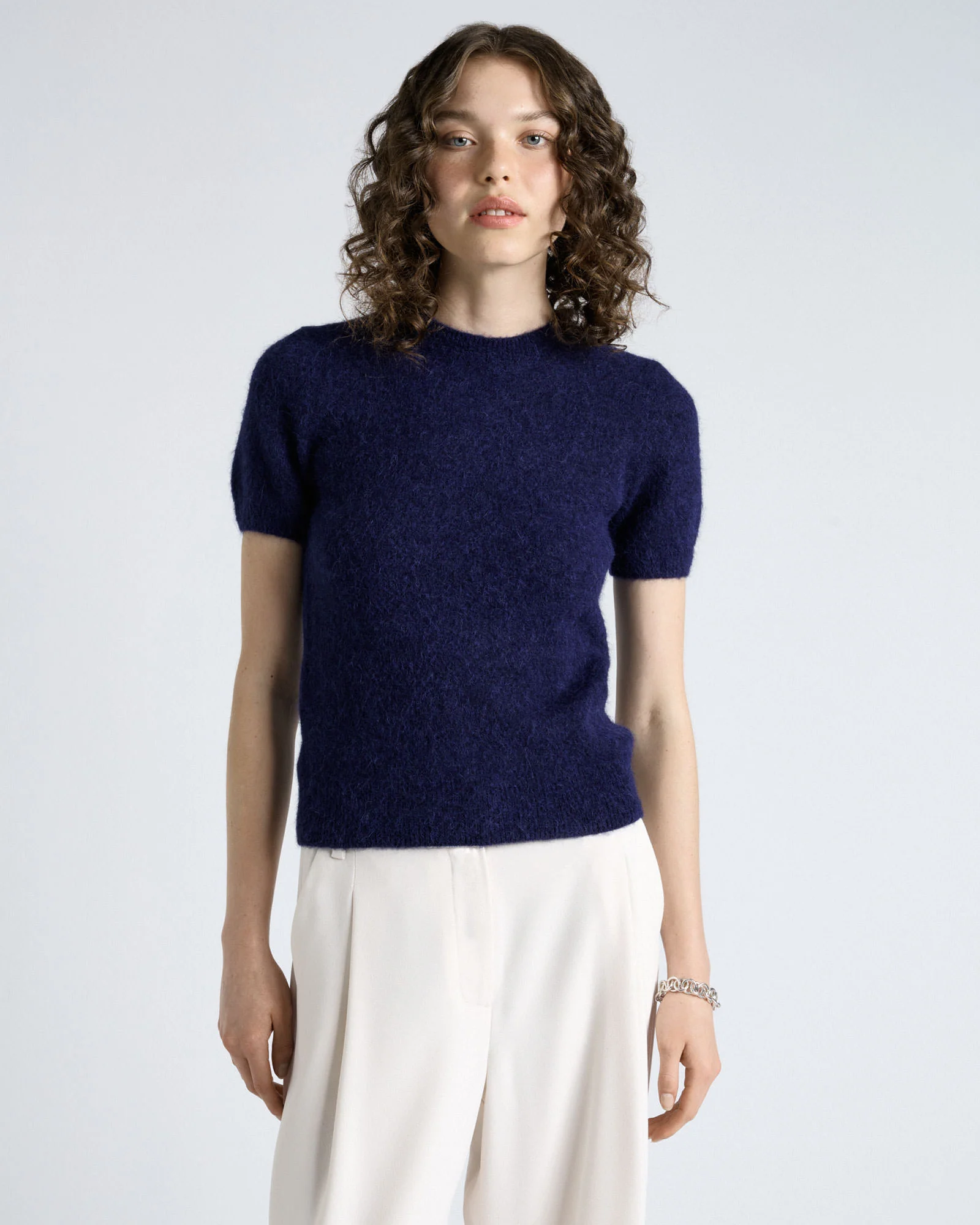 Brushed Alpaca Wool Blend Short Sleeve Tee