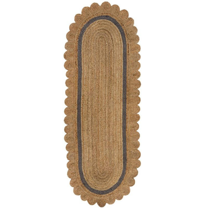 GRACE - Tapis en jute forme originale arrondie Gris 80 x 230