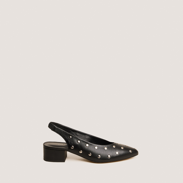 Ballerines à bouts pointus et rivetsen cuir noir | VINCENT
