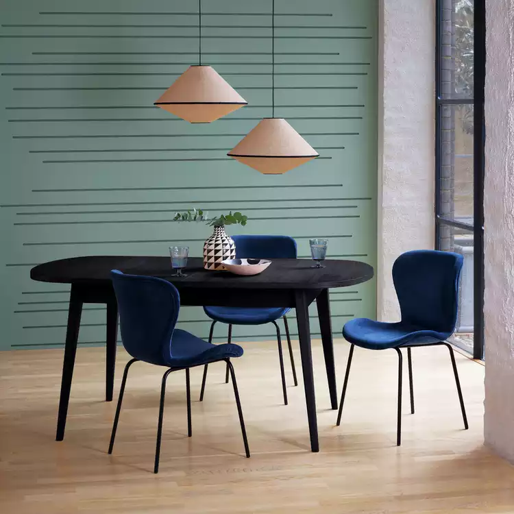 Habitat Etta Extending Black Dining Table & 6 Navy Chairs
