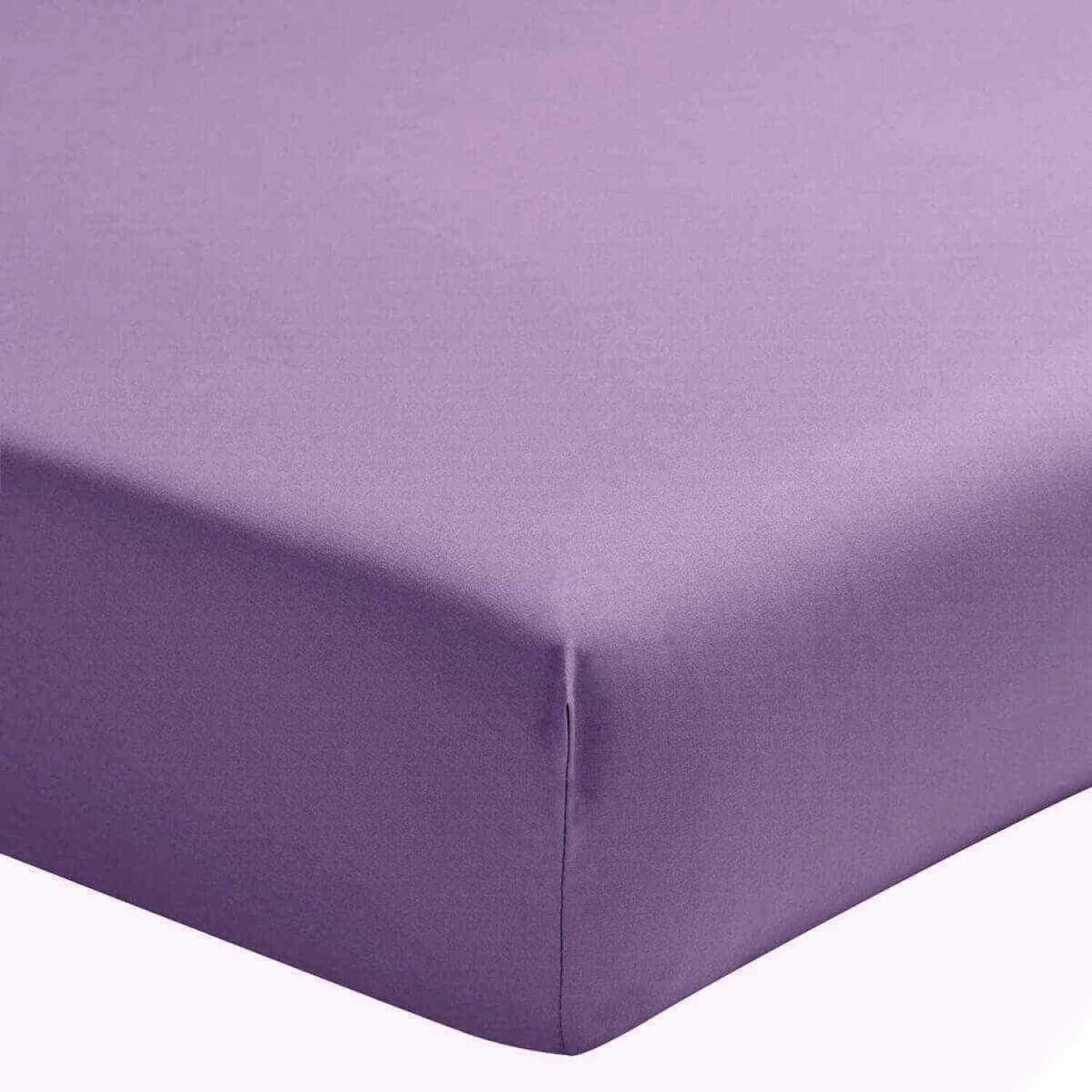 VIOLET - Drap Housse percale de coton violet 200x200 cm
