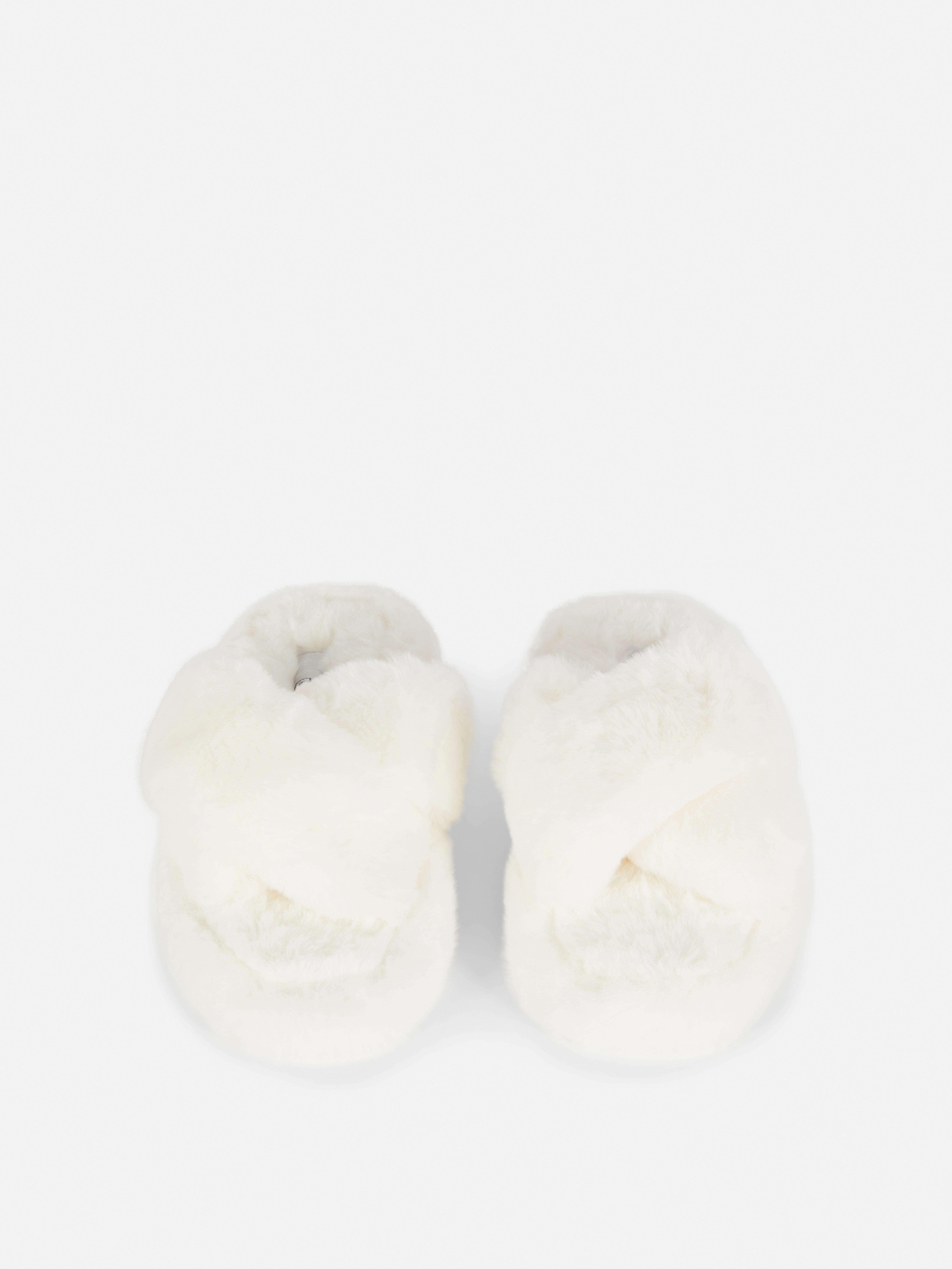 Fluffy Cross Strap Slippers