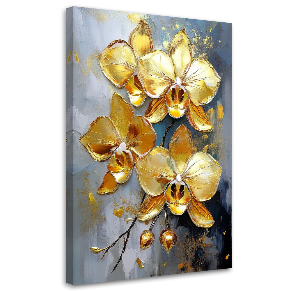 Feeby Obraz na płótnie, Złote Storczyki Kwiaty Glamour 40x60