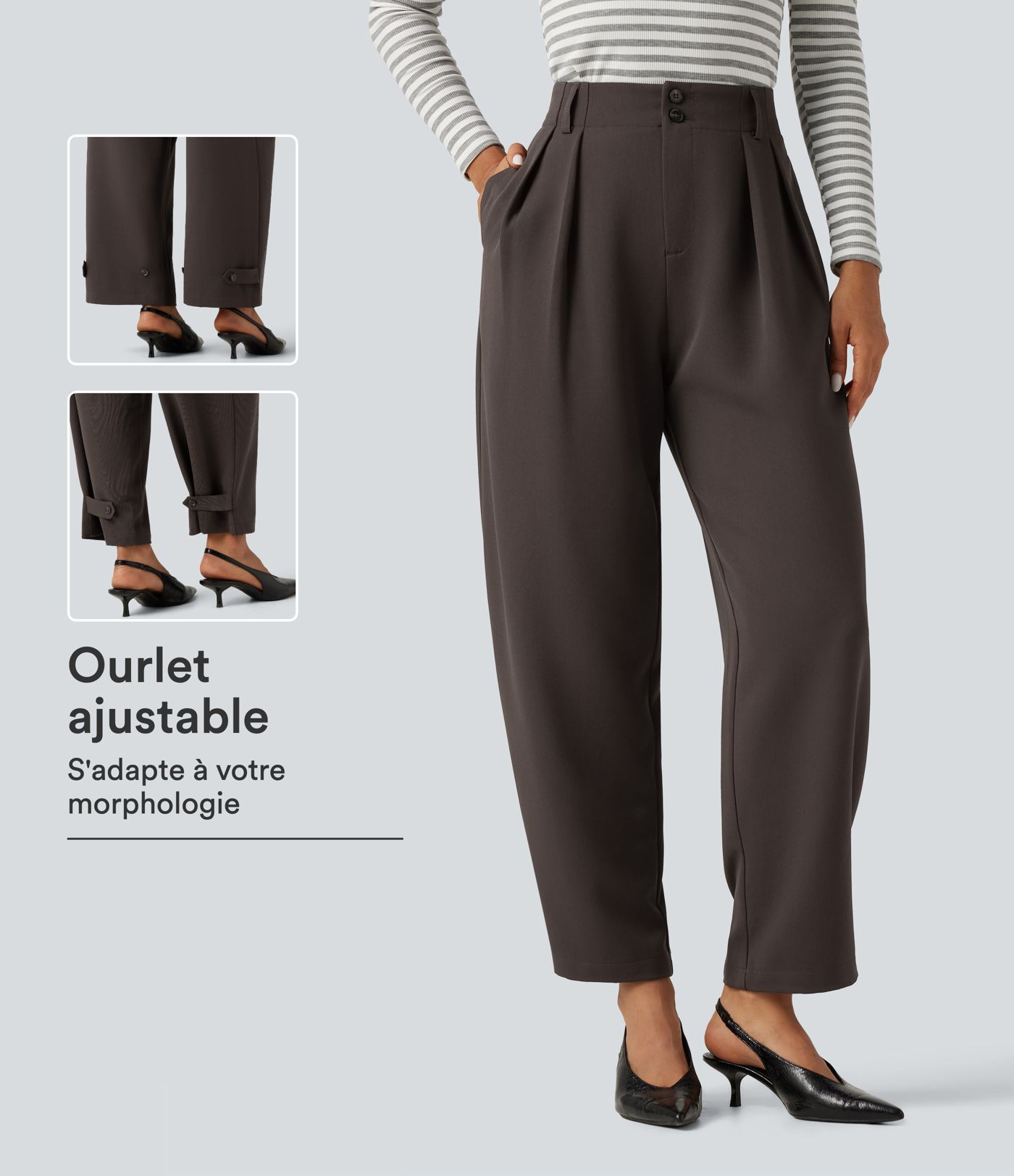 Pantalon de bureau taille haute coupe droite avec poches