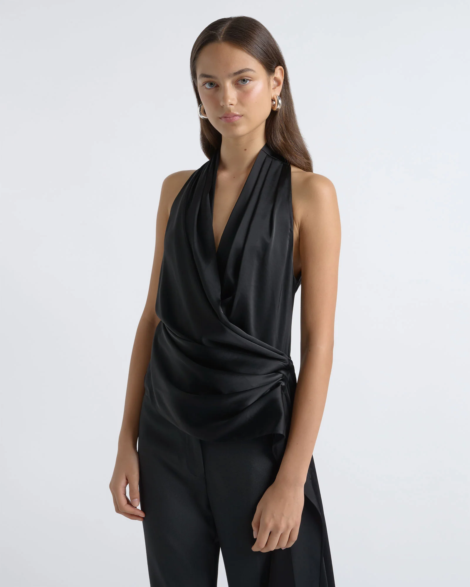 Satin Draped Halter Neck Top