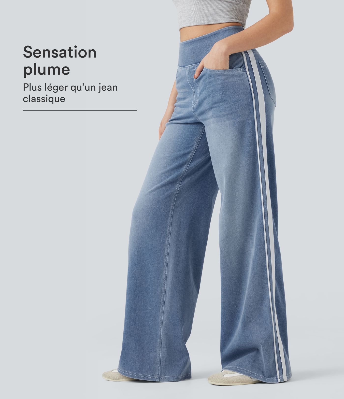 Halara Flex™ Jean large fluide délavé taille haute à rayures avec poches