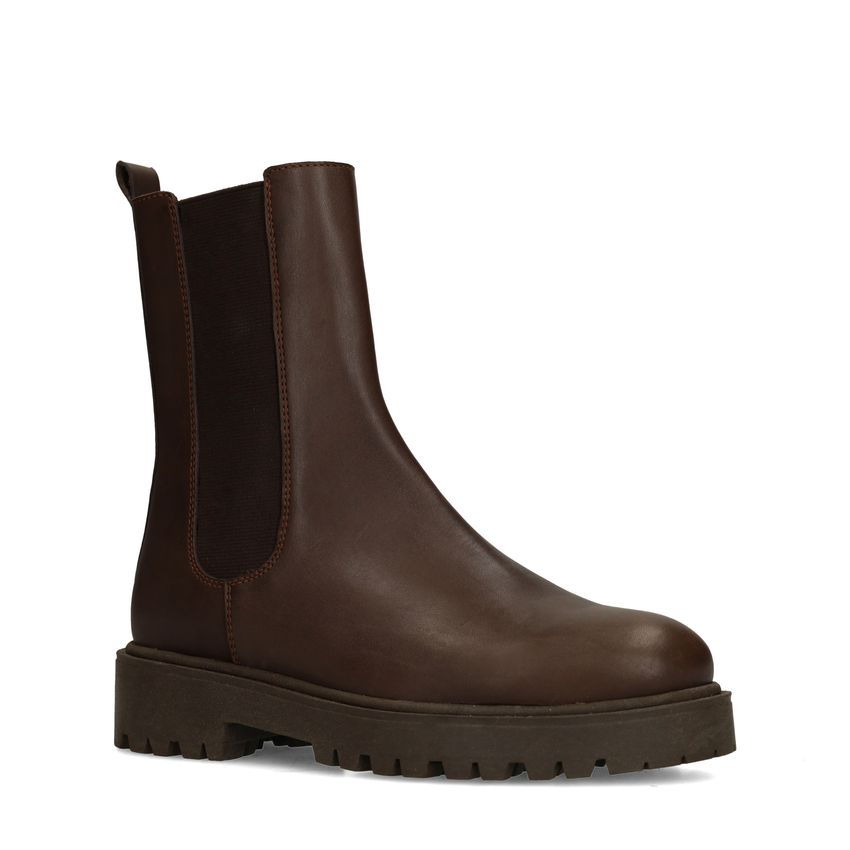 Manfield Bruine leren chelsea boots
