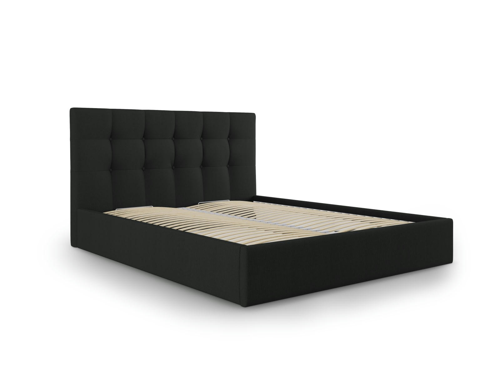 PHAEDRA - Lit coffre avec tête de lit 140x200 cm en tissu structuré noir