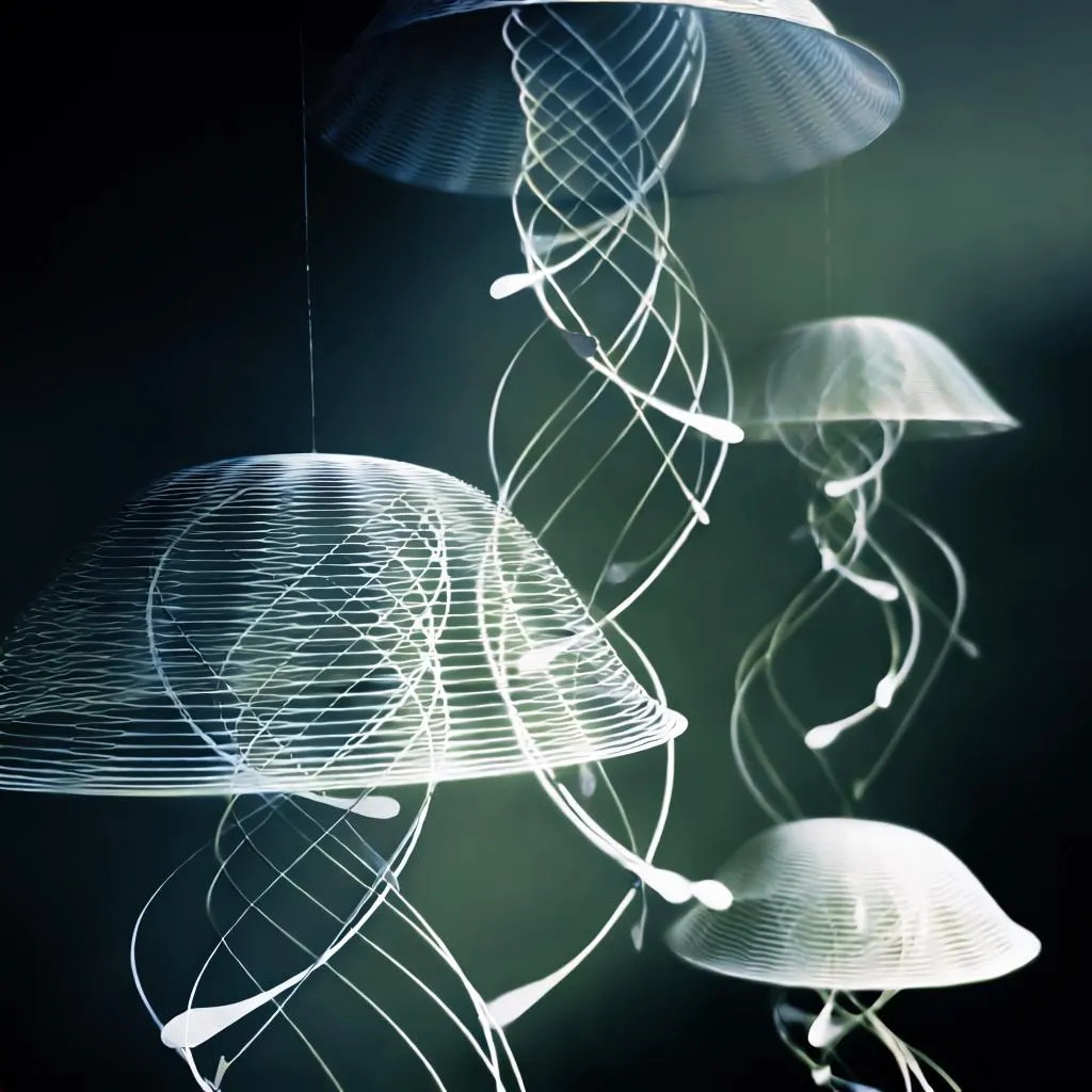 JELLINDAS, Mobile with 4 delicate jellyfish sculptures, kinetic art, modern living decor, 3D Art