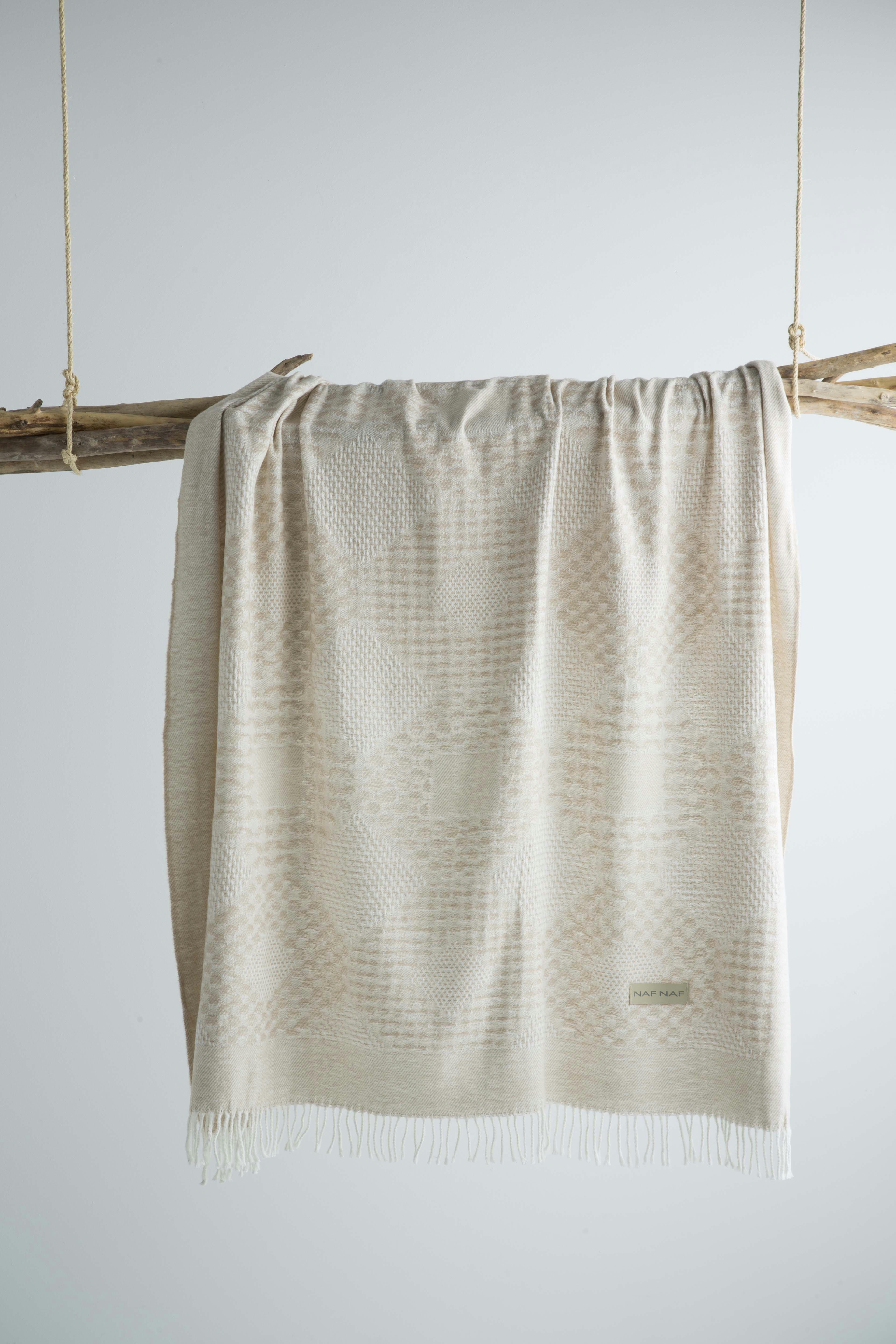 ARLETH - Plaid en coton beige 130x170