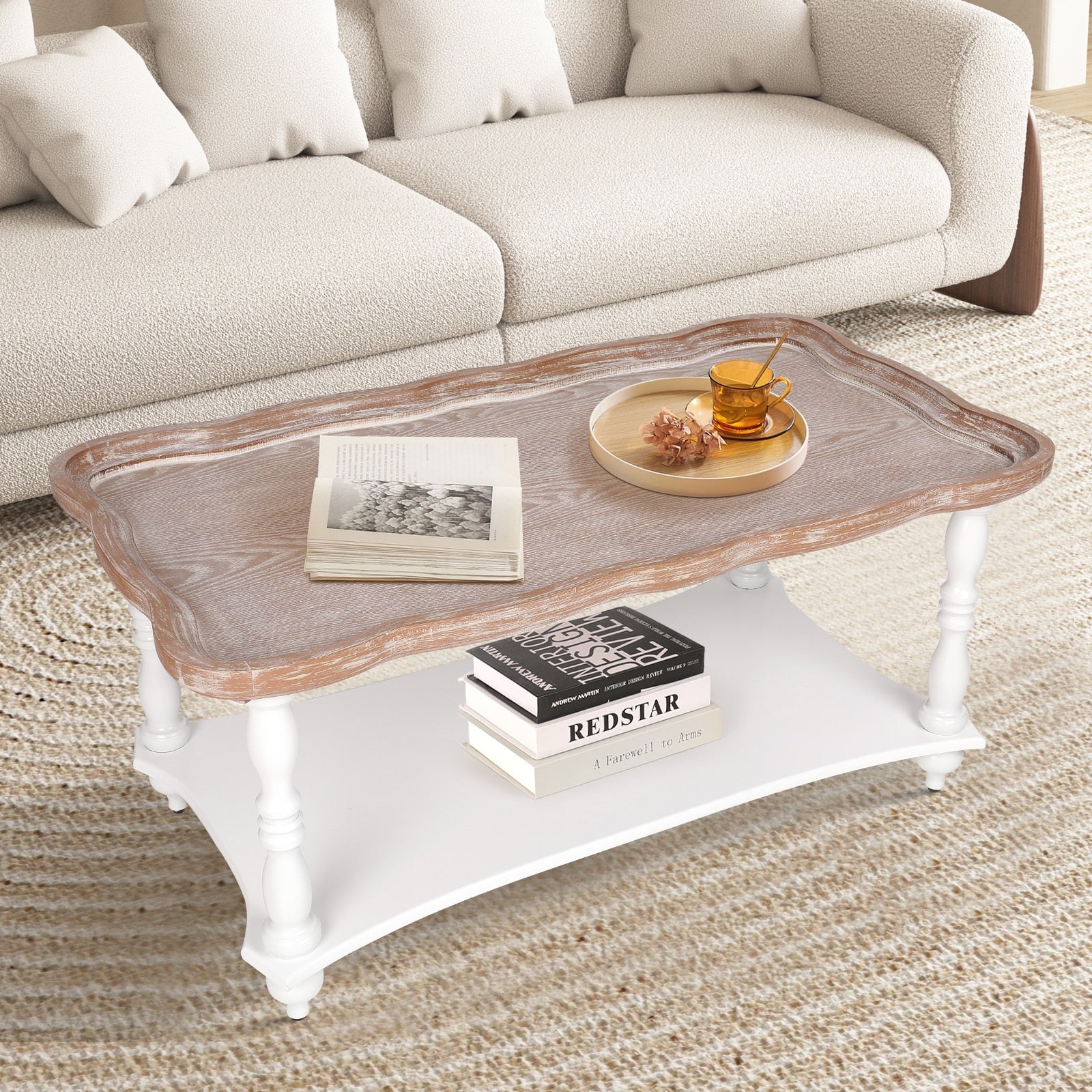 Rustic Farmhouse Cottagecore Coffee Table, Rectangle Accent End Table - 21.85W x 39.96L x 18.9H