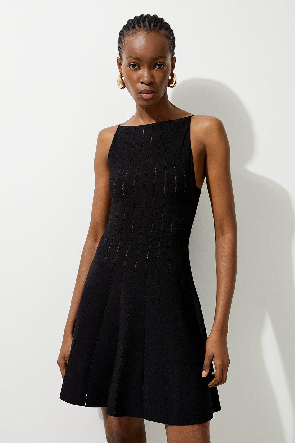 KarenMillen Viscose Blend Sheer Detail Knit Flippy Mini Dress