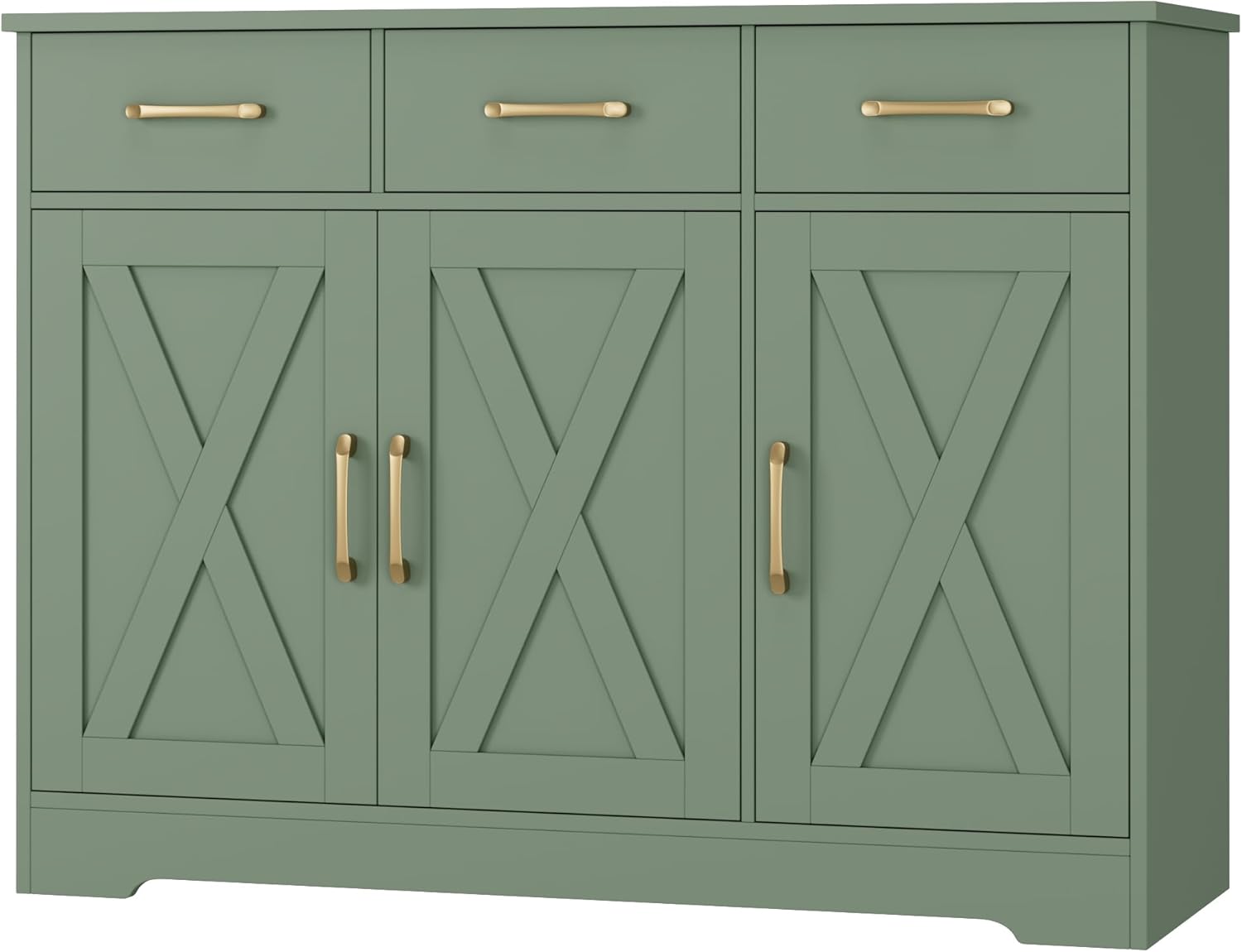 HOSTACK Modern Farmhouse Buffet Sideboard Cabinet, Barn Doors Storage Cabinet with Drawers and Shelves, Wood Coffee Bar with Storage for Dining Room, Kitchen, Living Room, Green