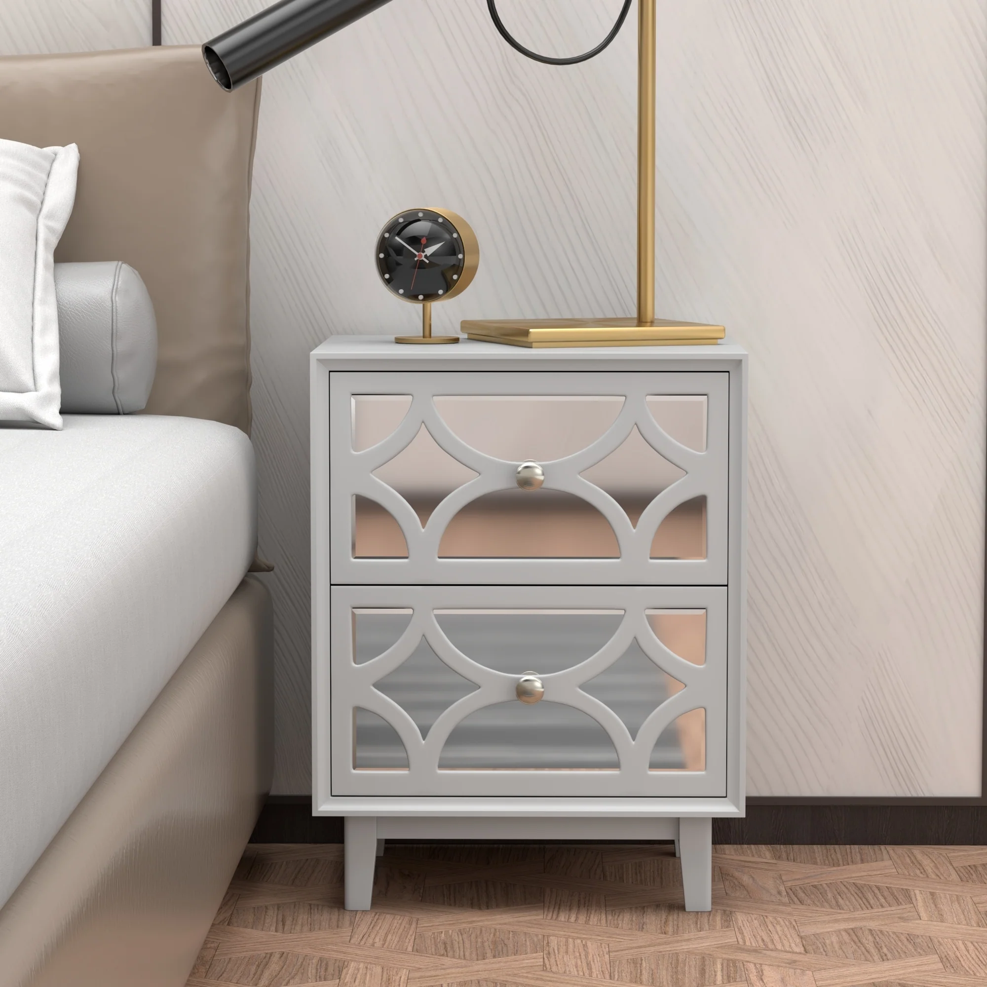 COZAYH Contemporary Mirror Front Nightstand, Modern Dresser for Bedroom, Living Room, Entryway