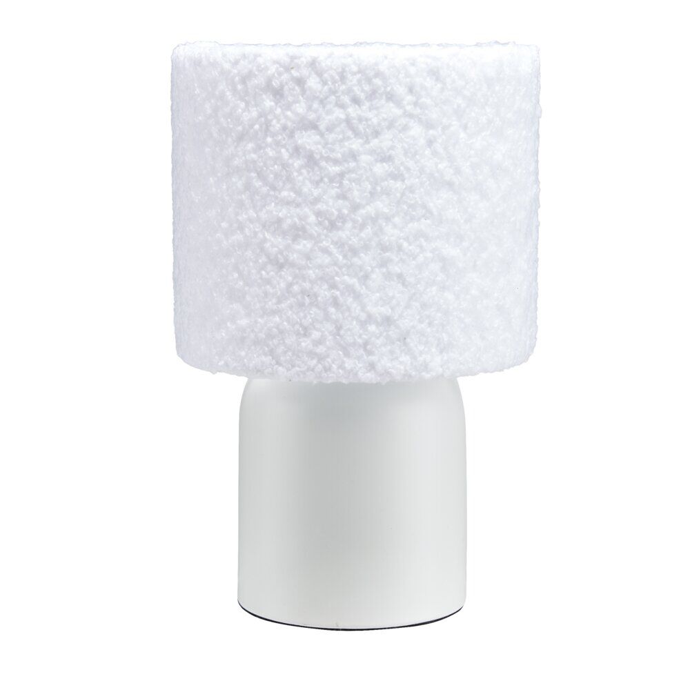 Lampe à poser céramique abat-jour laine bouclée blanc Ø14xH22cm