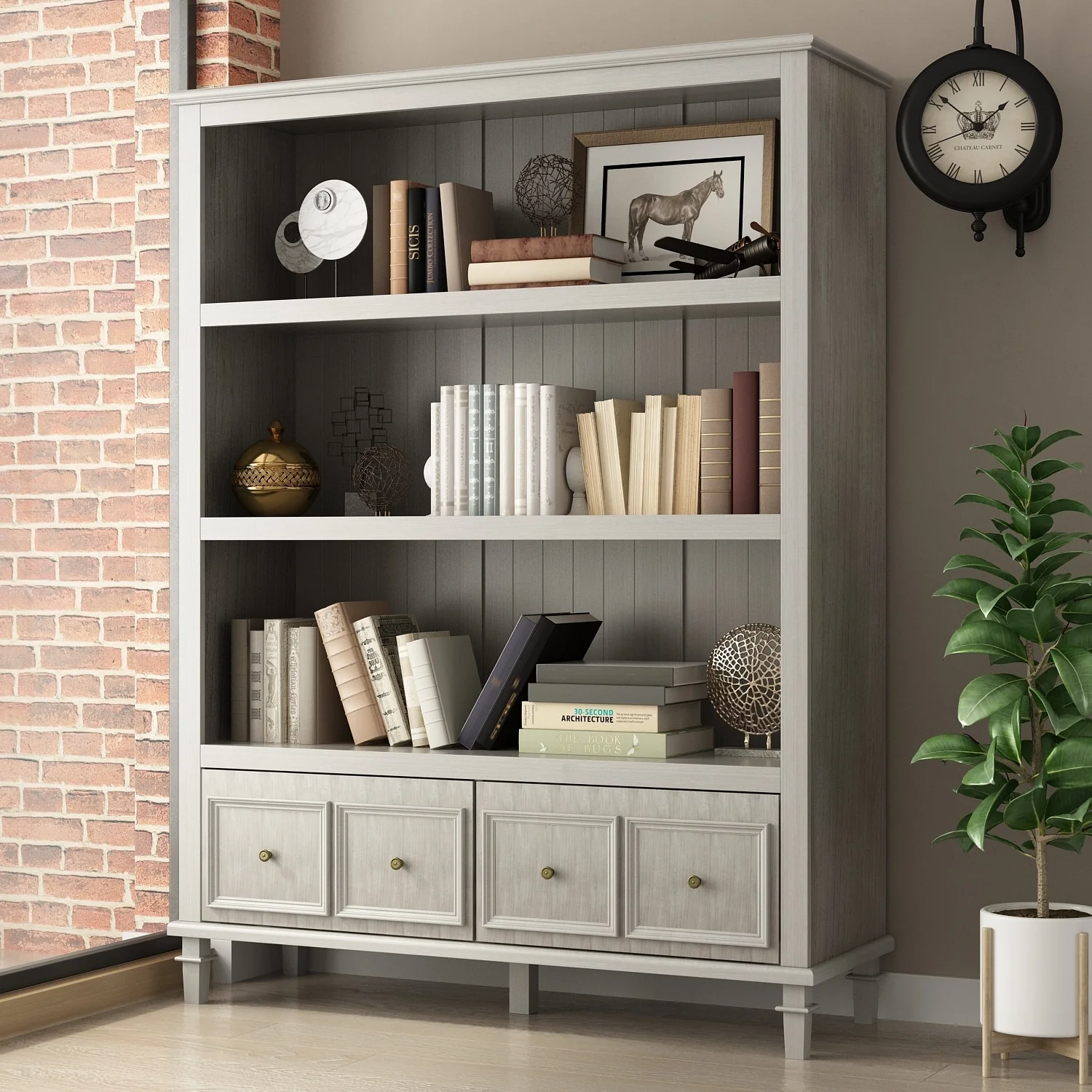 Bookcase Library With Drawers Storage Cabinet Buffet Sideboard Wood