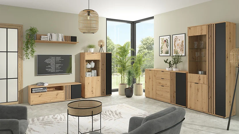 Witryna Vabres 90 cm z 2 drzwiami dąb artisan lamele