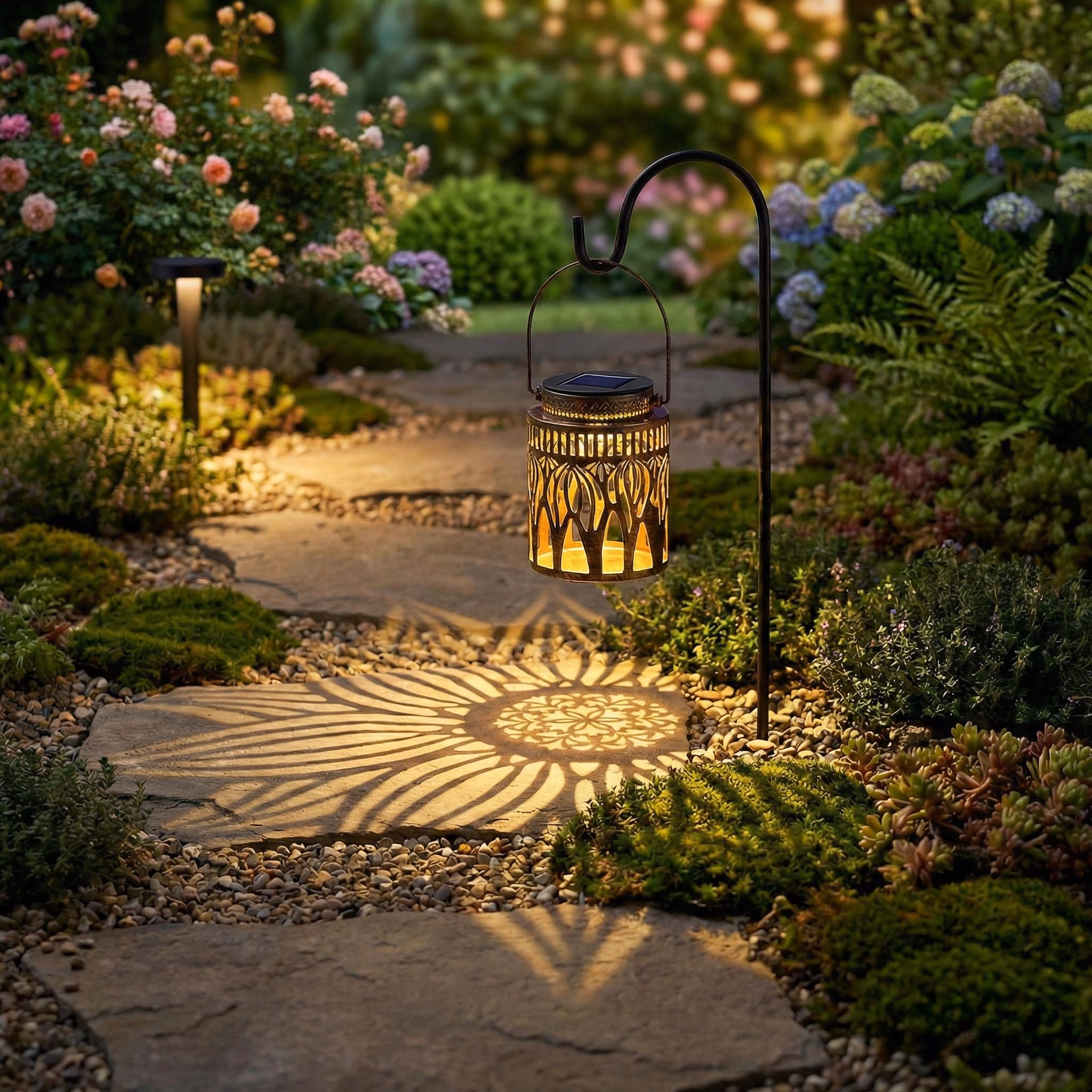 Metal Solar Lantern, Openwork Garden Decor, Waterproof Hanging Light（2-pack）