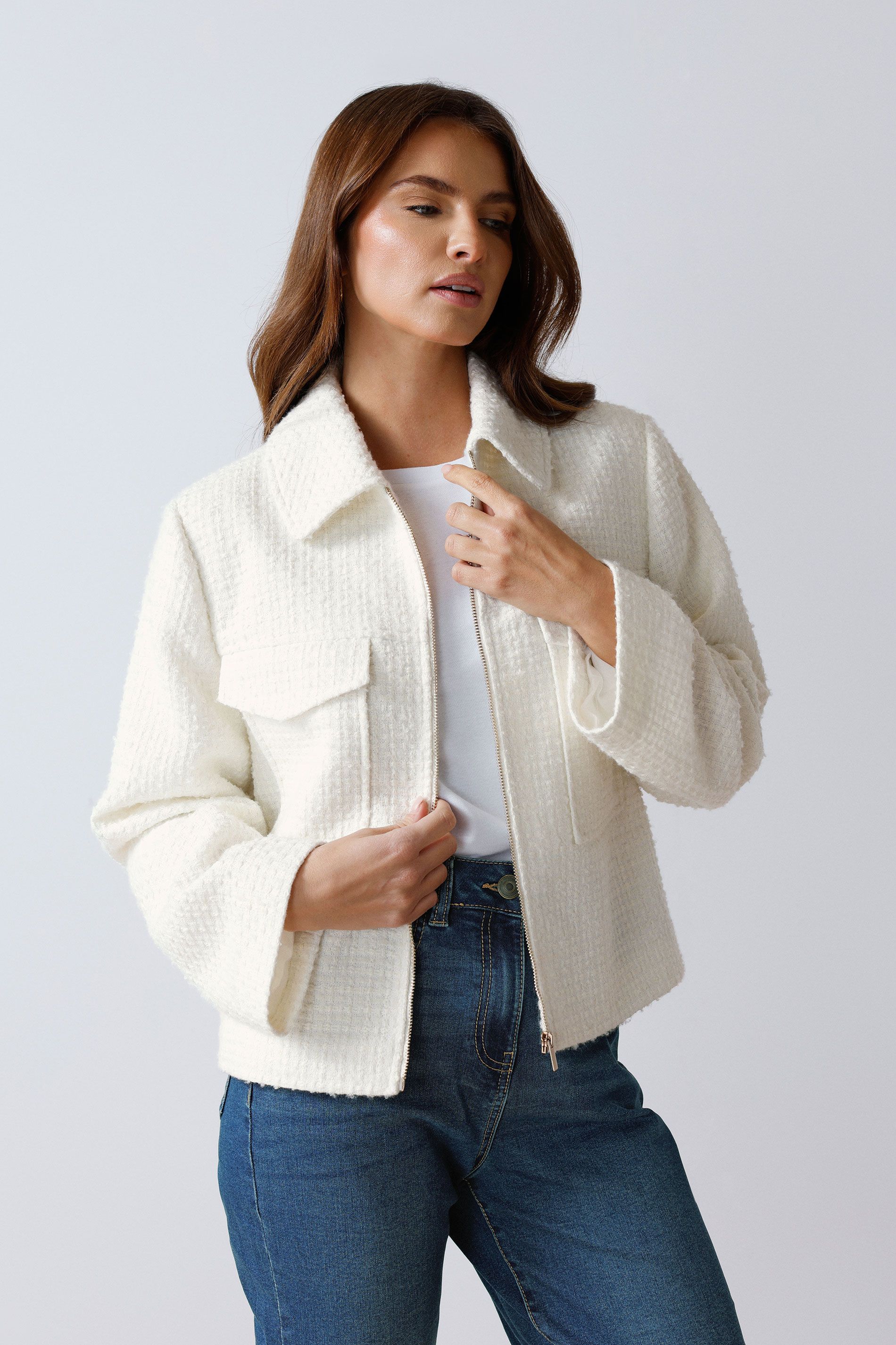 M&Co Boucle Zip Through Jacket