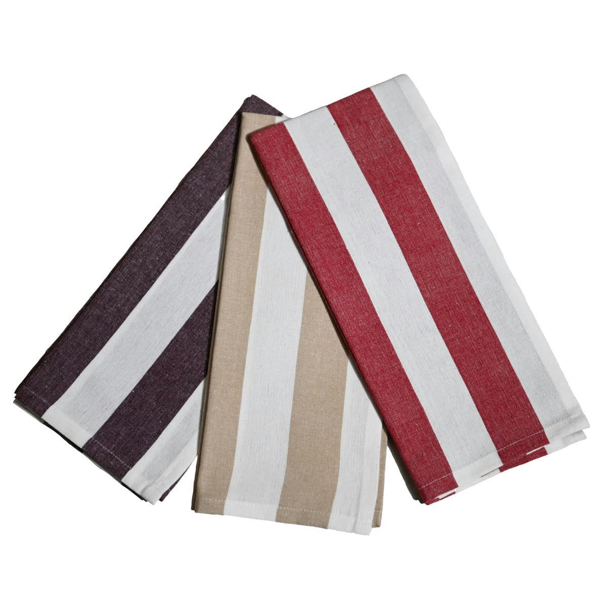 MELROSE - 3 torchons assortis coton  prune/ficelle/cardinal 45x70 cm