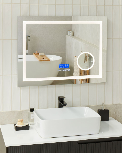 Lustro wiszące ścienne LED 60x80 srebrne