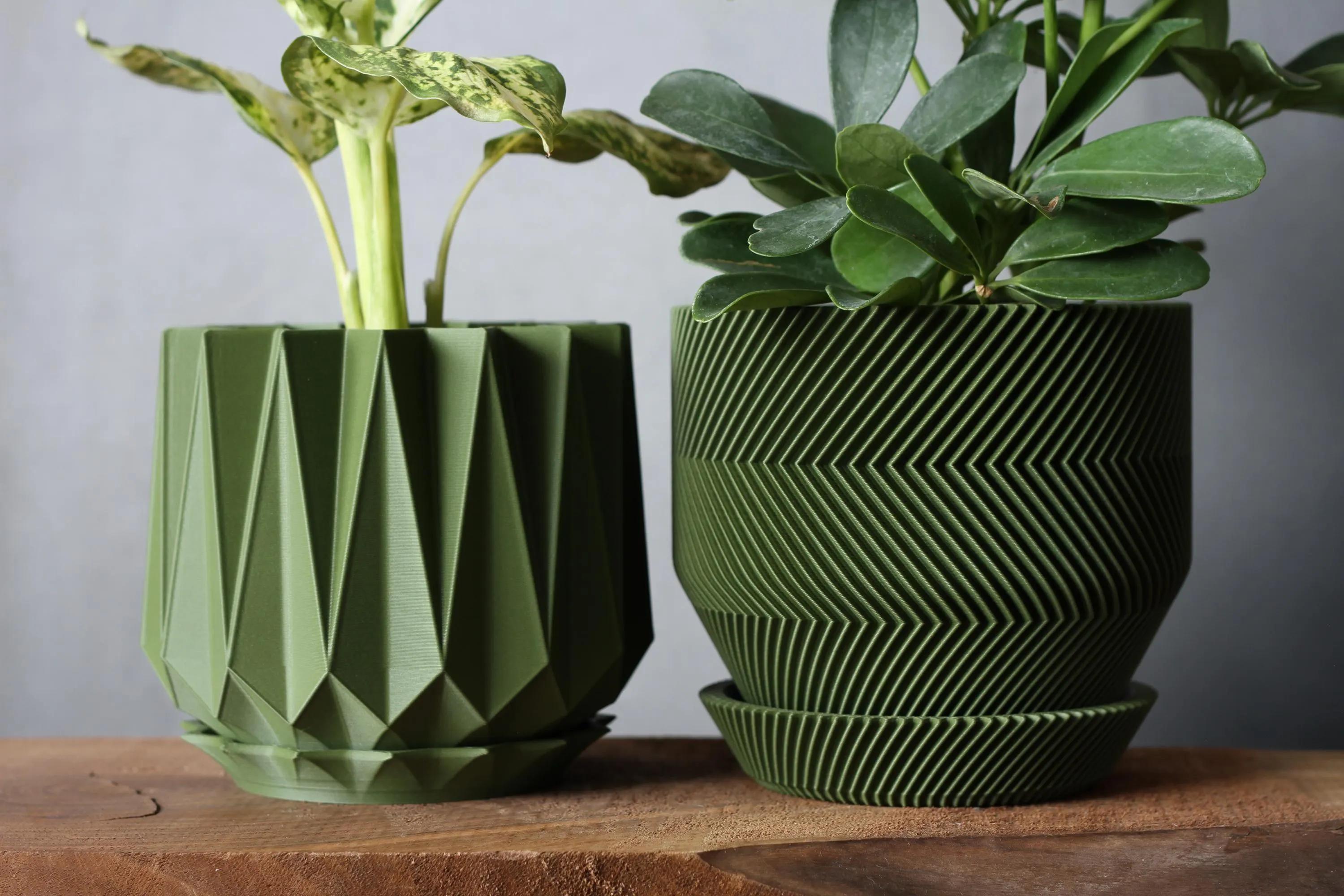 Set of 2 Planters - Drainage Holes and Trays - Modern Indoor Plant Pots - 3D Printed Gift - Succulent and Cactus Planters