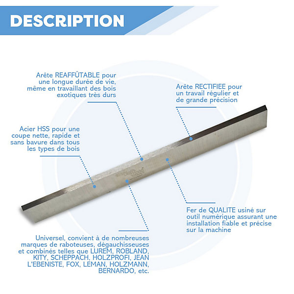 Jeu de 2 fers de dégauchisseuse/raboteuse 260 x 25 x 3 mm acier HSS (les 2 fers) - Diamwood