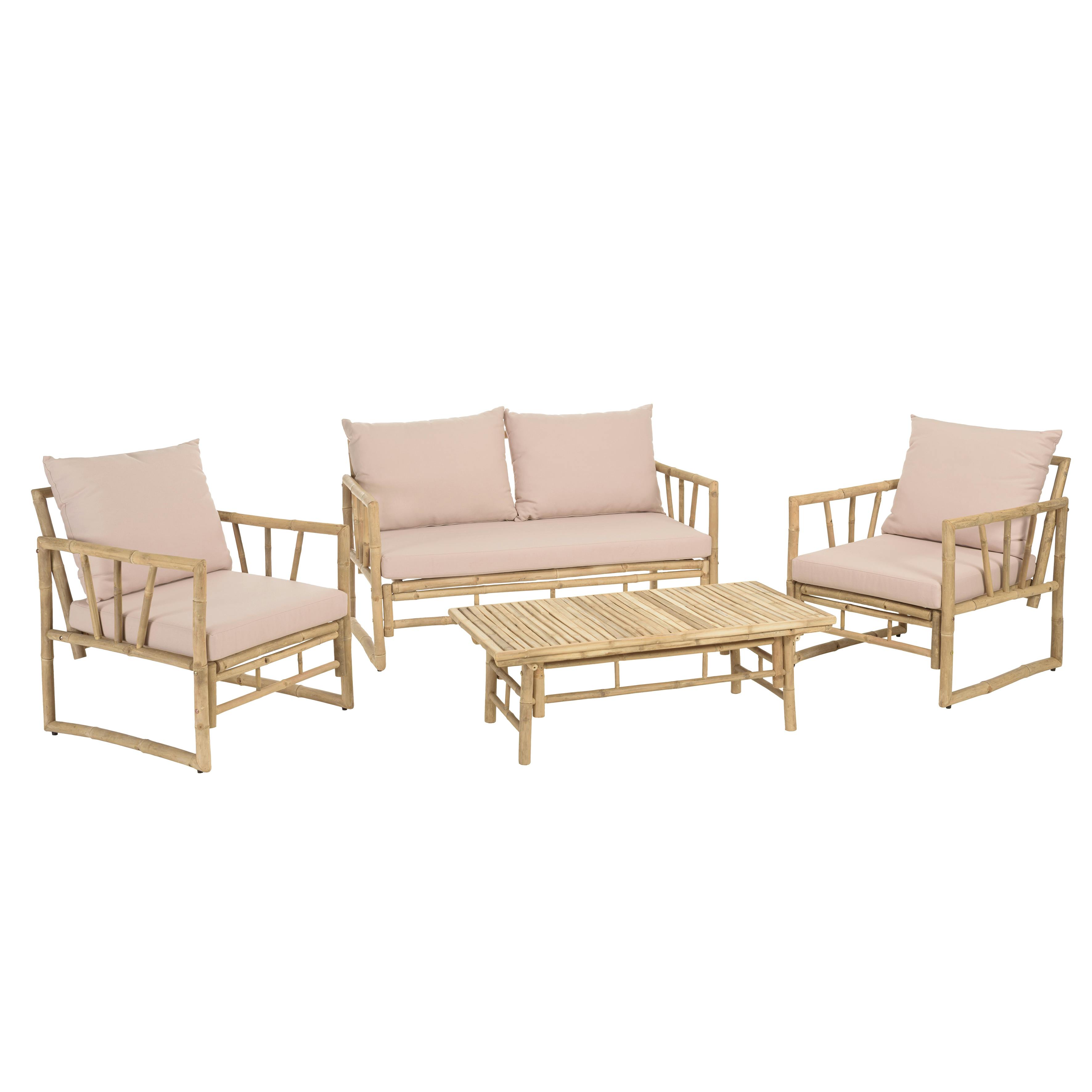 Canapé 2 places, 2 fauteuils et table basse en bambou CALVIA