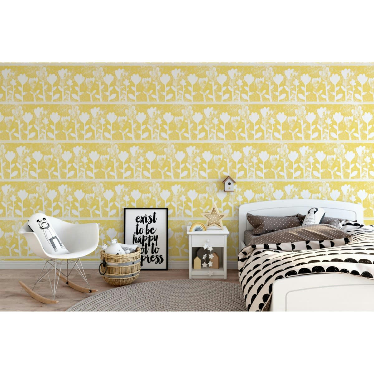 TULIPANO - Papier peint panoramique motif floral Jaune citron 240x270cm