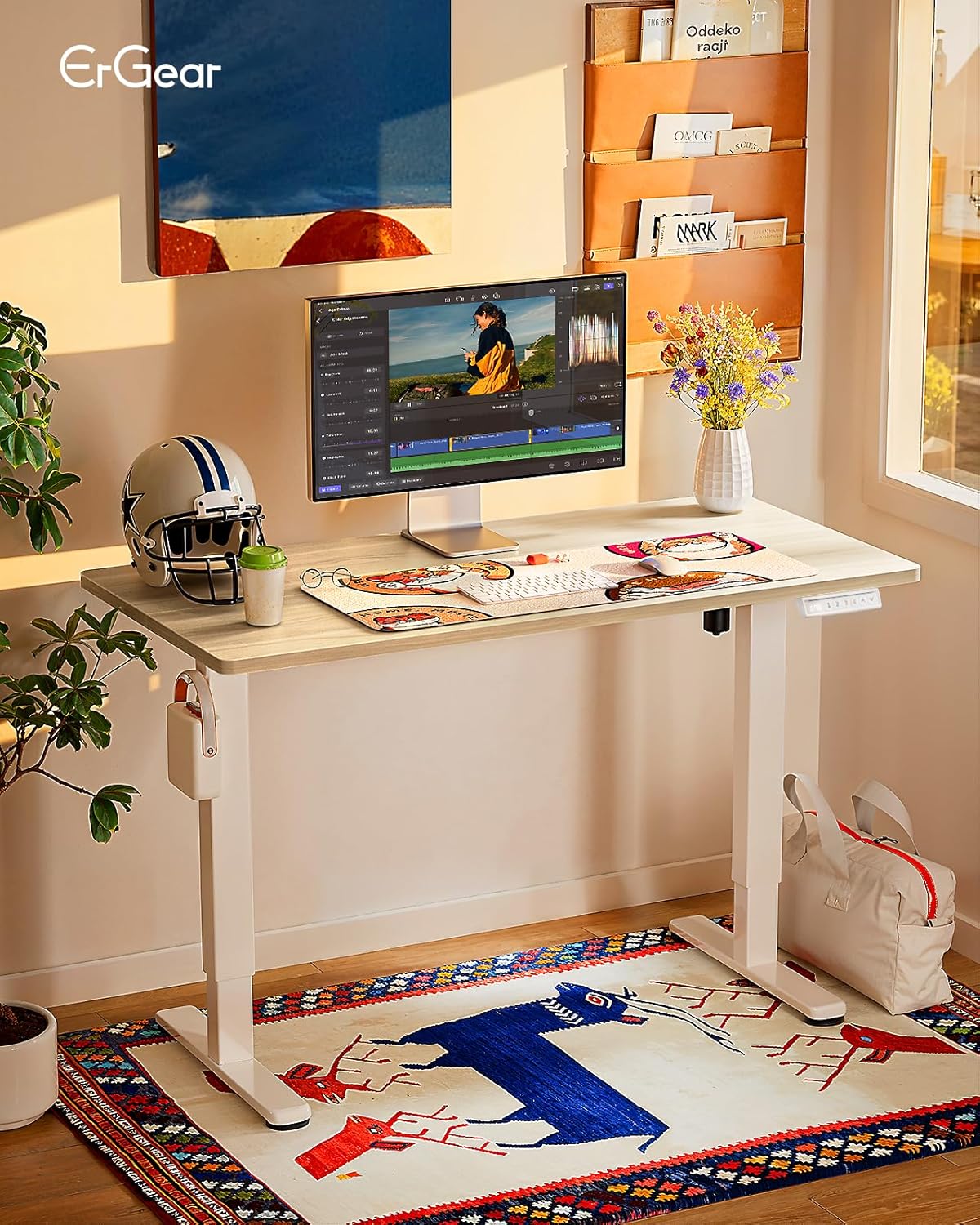 ErGear Height Adjustable Electric Standing Desk, 48 x 24 Inches Sit Stand up Desk, Memory Computer Home Office Desk, Natural