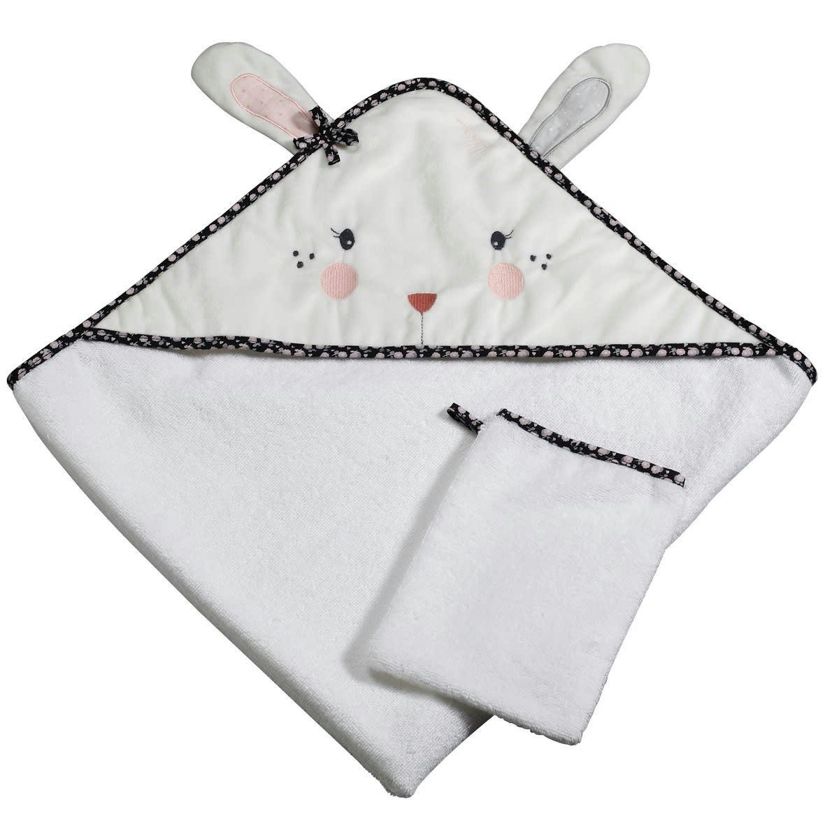 MISS FLEUR DE LUNE - Sortie de bain lapin 75x75cm et gant en coton  blanc