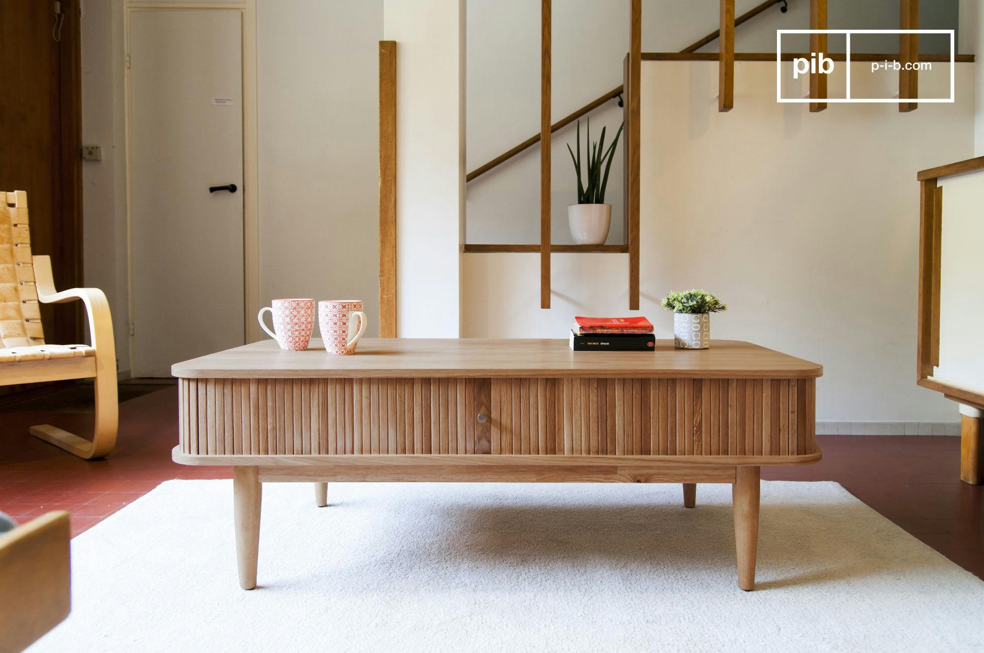 RITZ - Table basse à rideaux en bois beige
