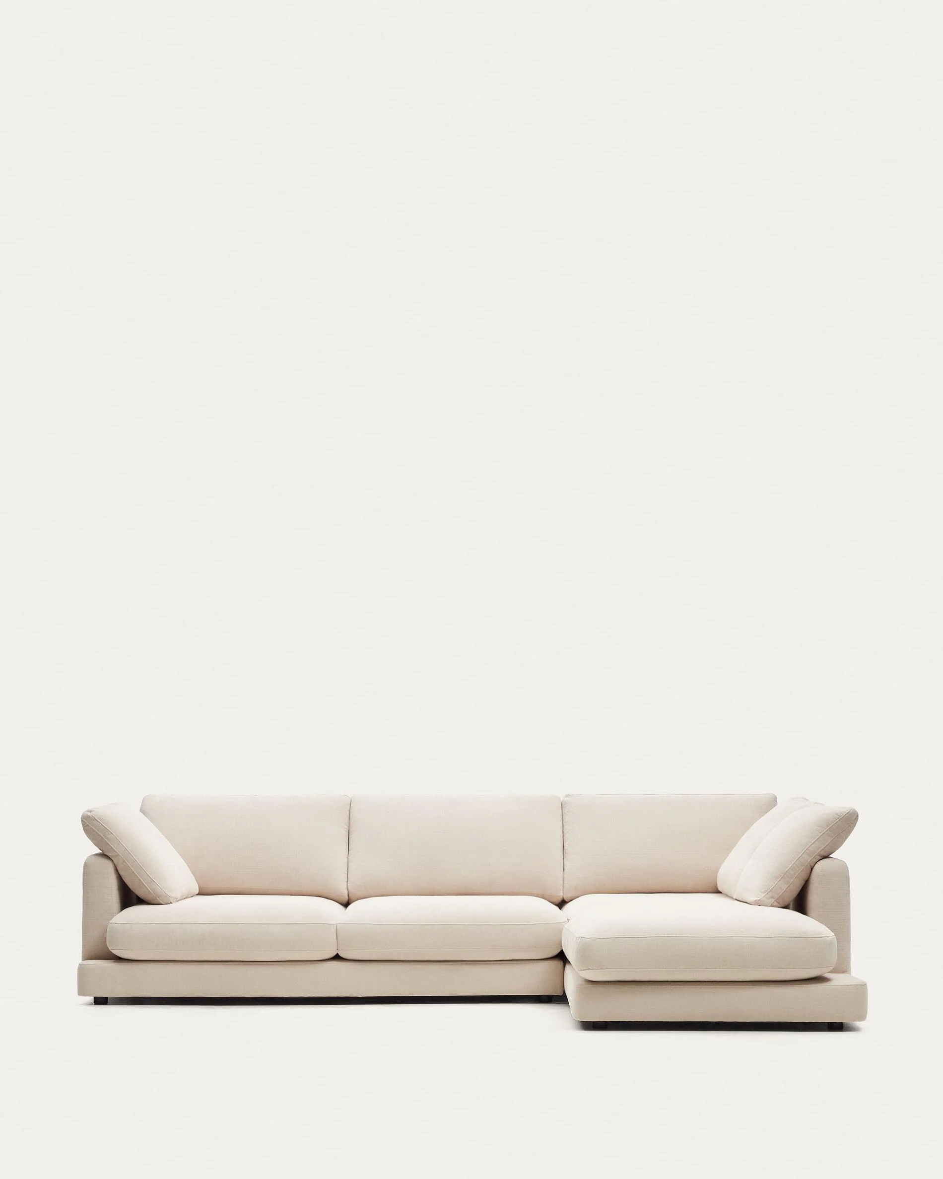 Gala 4-seater sofa with right chaise longue in beige chenille FSC Mix Credit 300cm