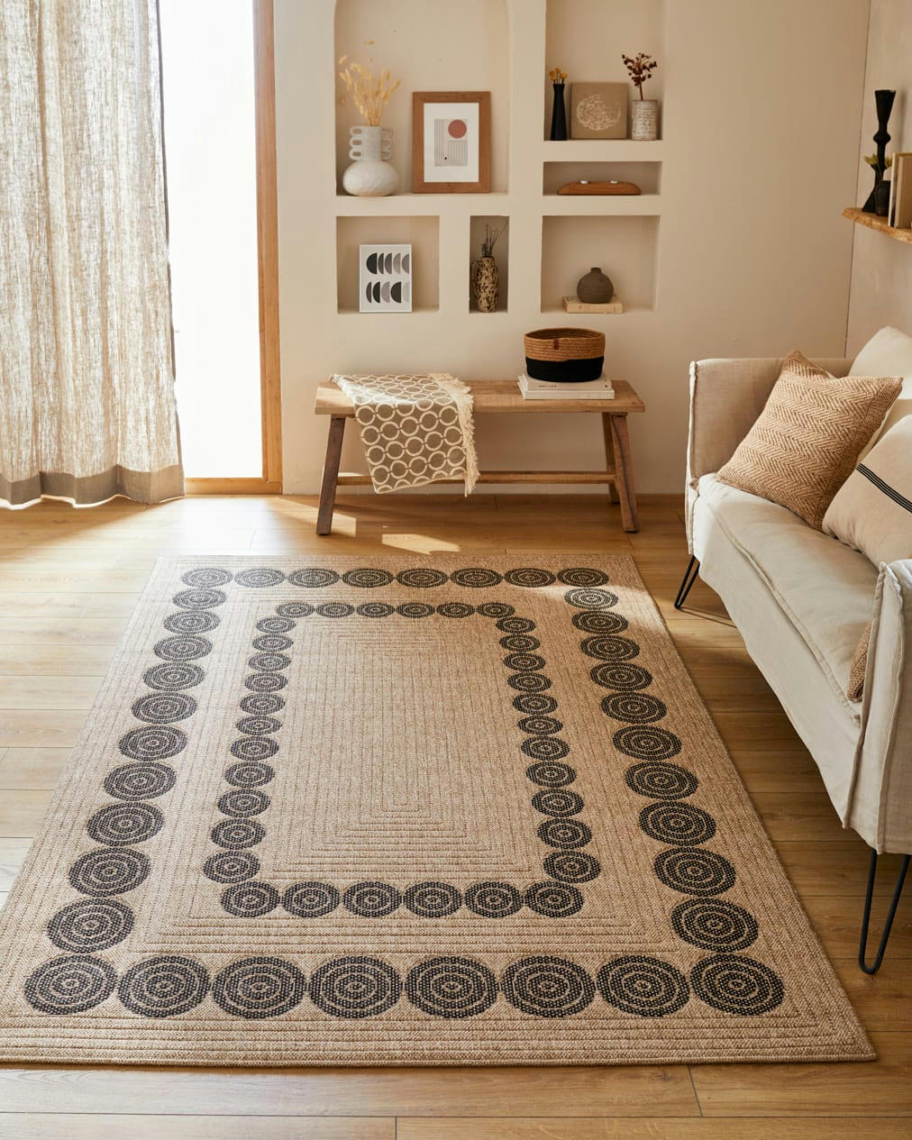 NATURE - Tapis intérieur et extérieur effet jute motif géométrique noir 200x290