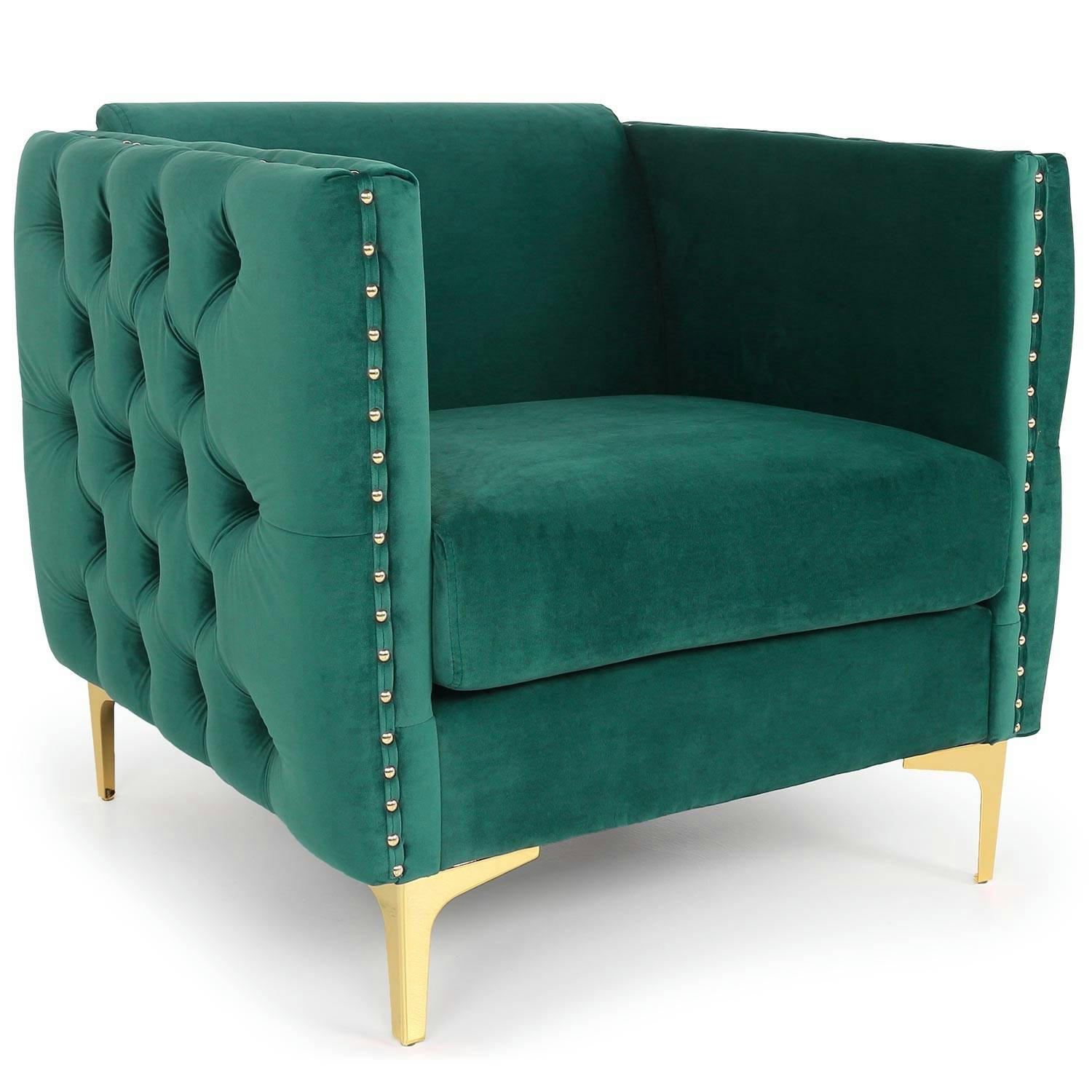 JOSHUA - Fauteuil velours vert