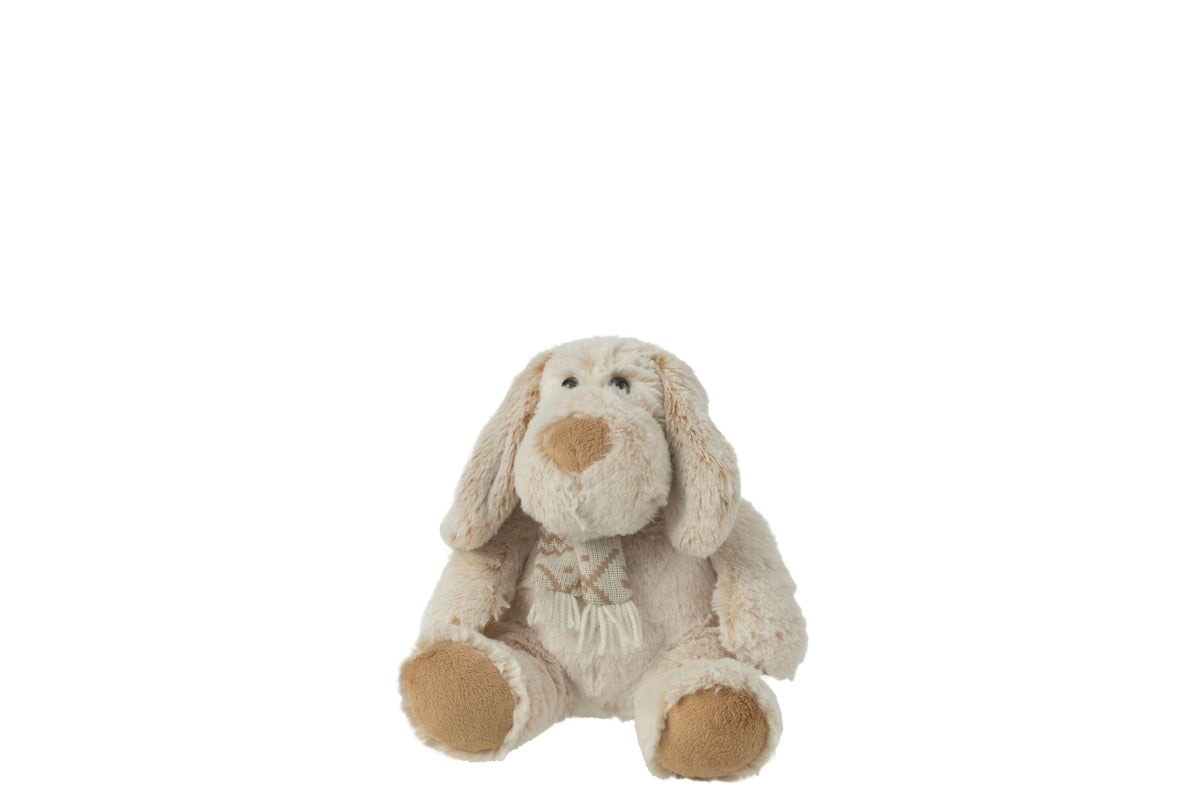 J-Line knuffel Hond   Sjaal Zittend - polyester - beige/bruin - small