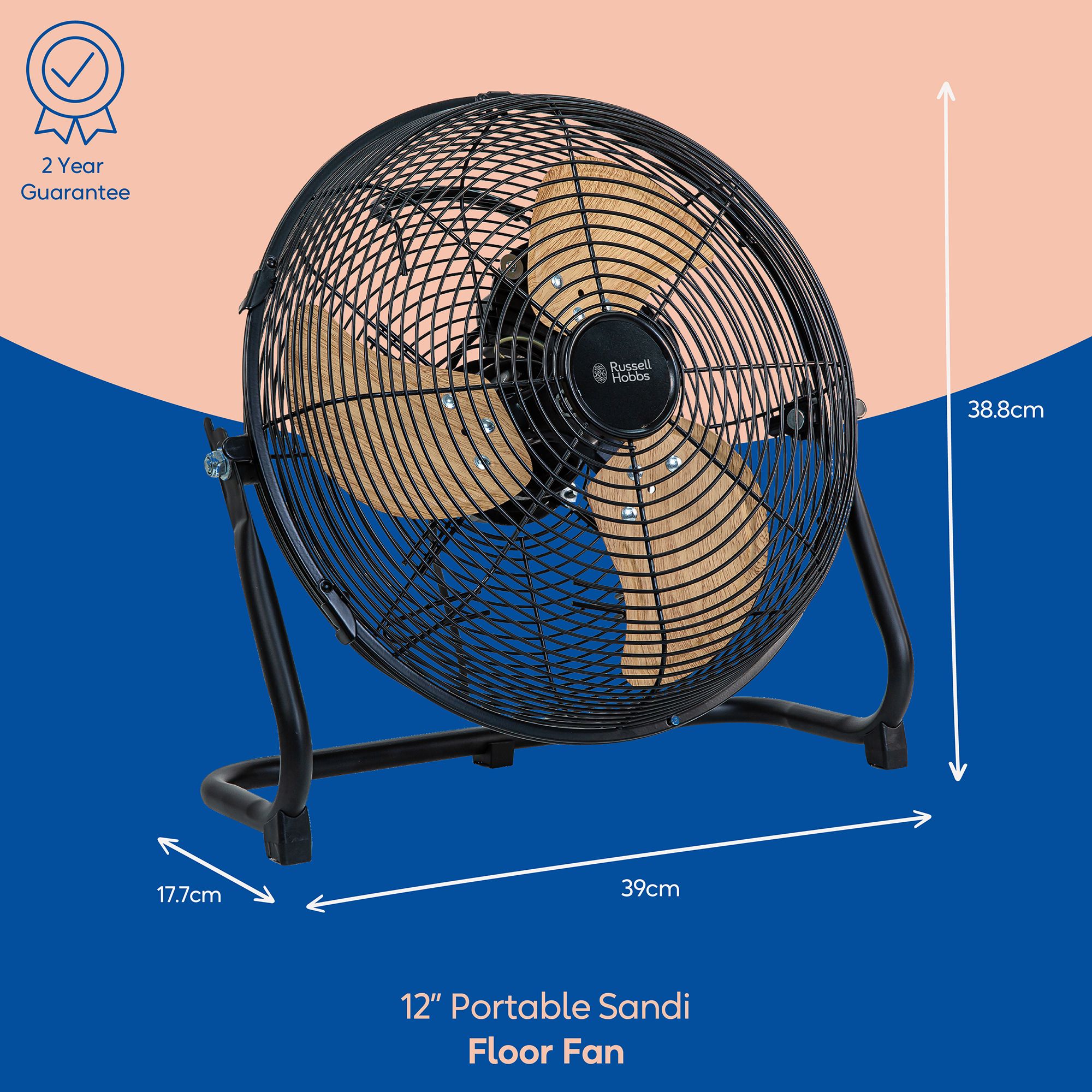 Russell Hobbs 12'' High Velocity Floor Fan 3 Speed Settings RHGF1221