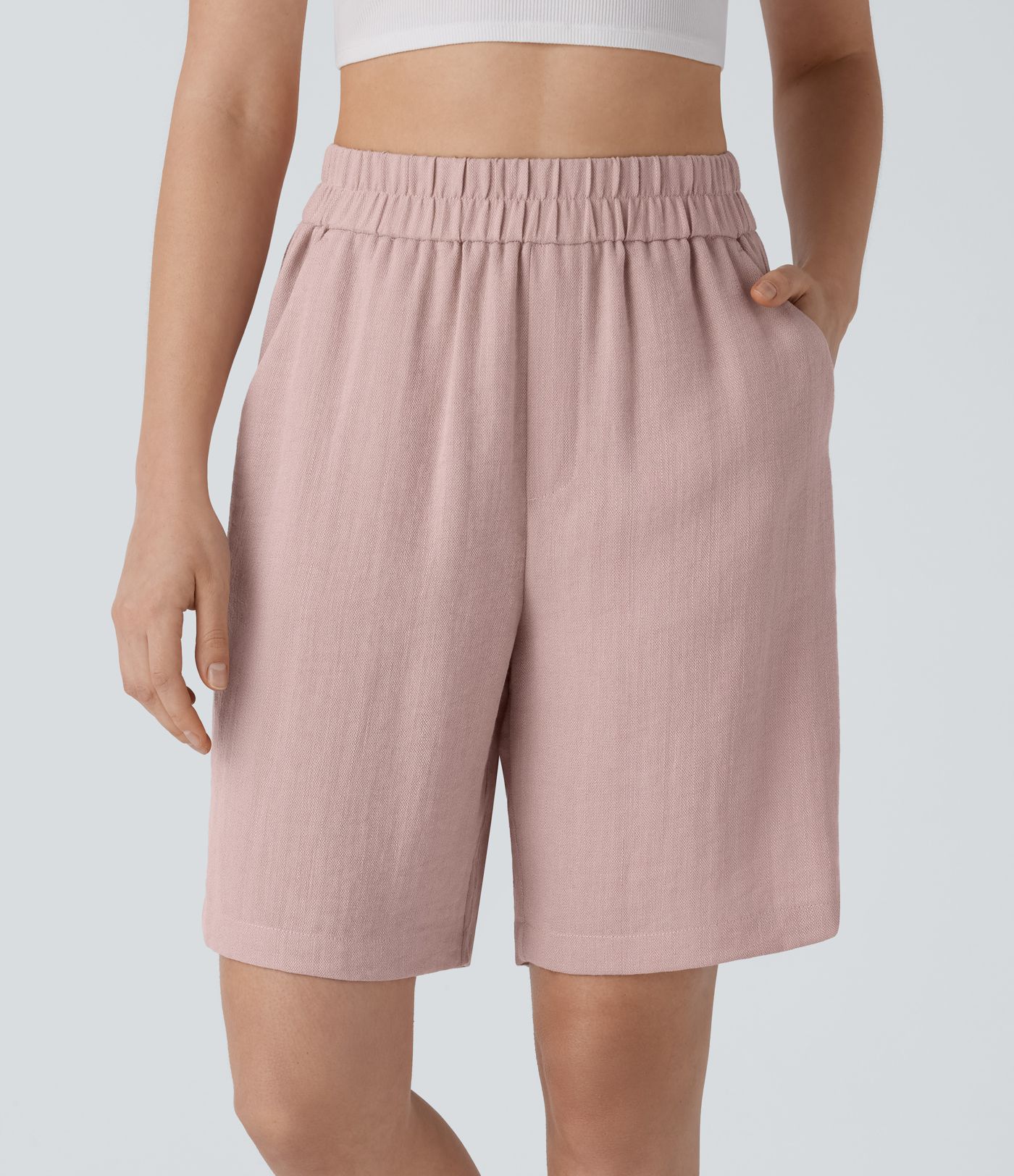 Short Bermuda Décontracté Taille Haute avec Poches Latérales