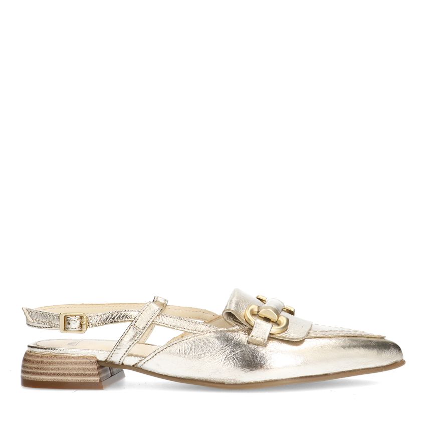 Manfield Gouden leren slingbacks met bandje