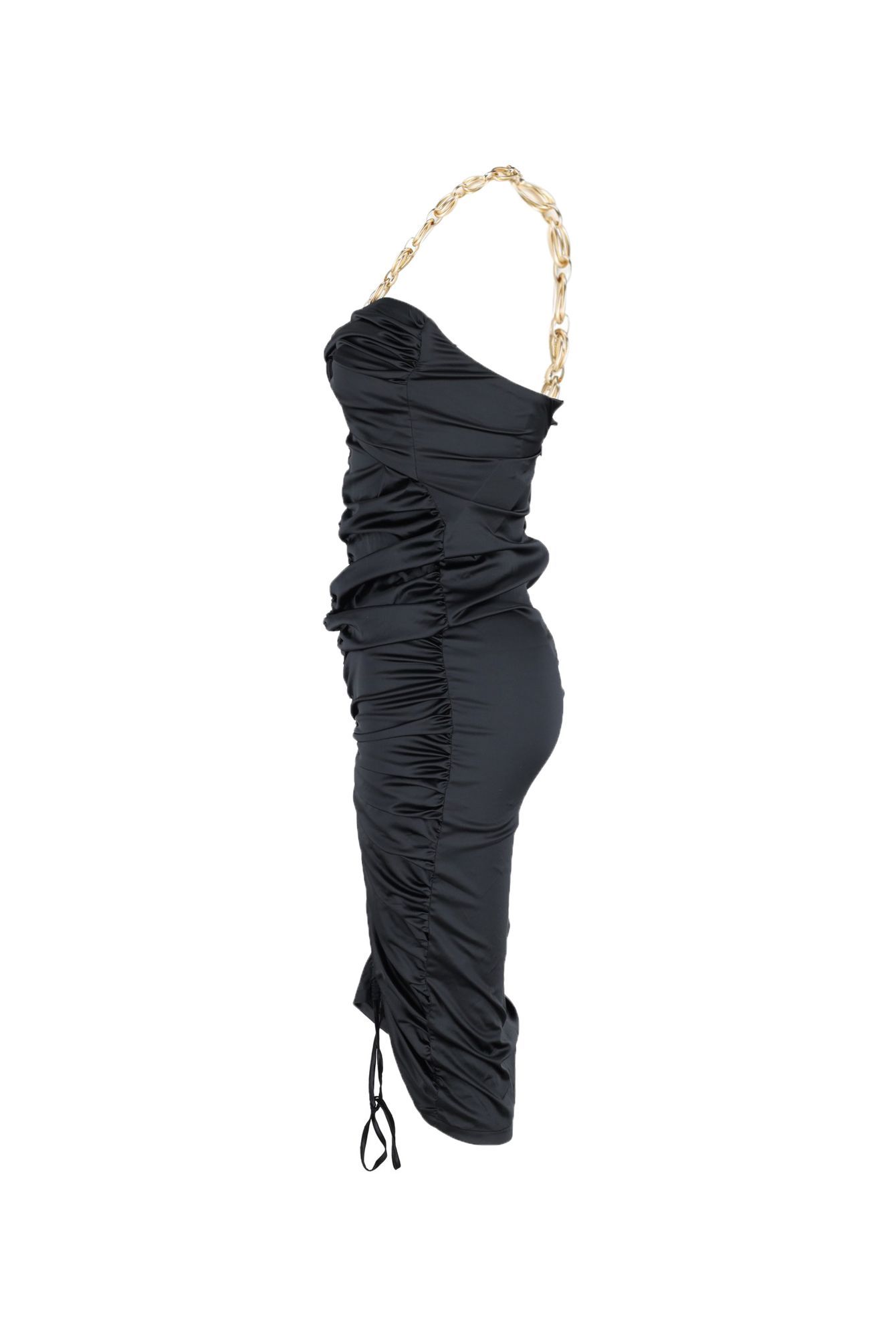 Dodo Bar Or Preloved Roxy Chain-Detail Ruched Midi Dress in Black Silk