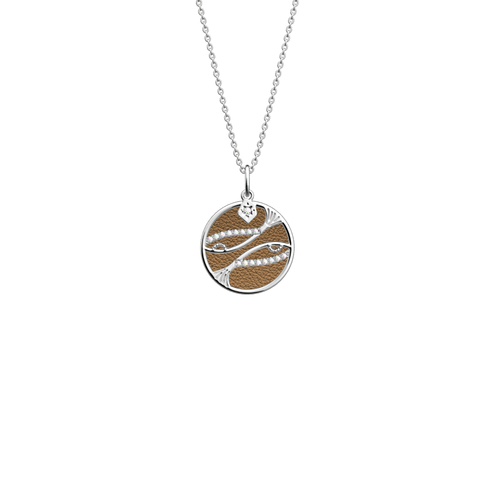 Collier Poissons, cuir réversible Terre Cuite / Bronze