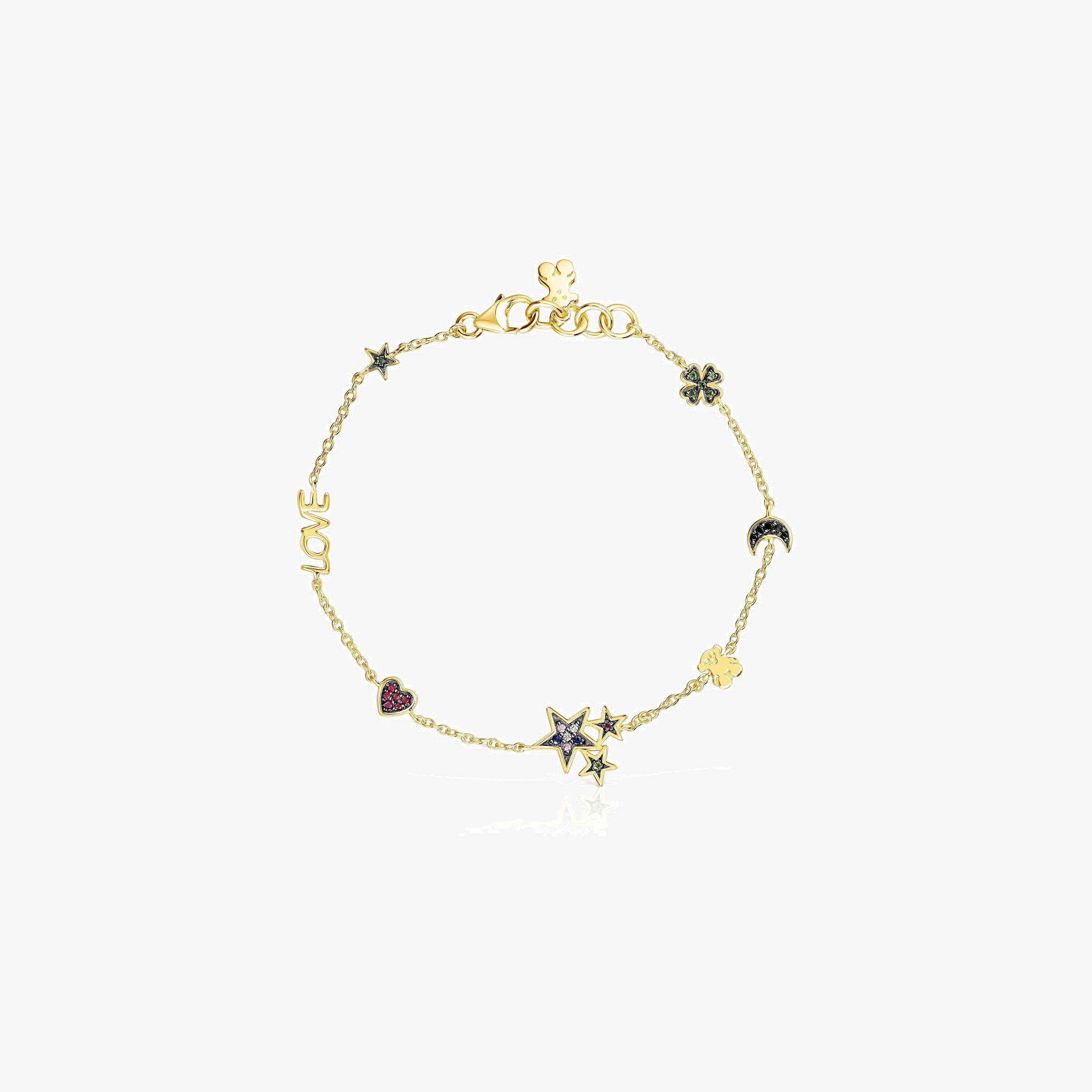 Pulsera con baño de oro 18 kt sobre plata y gemas Teddy Bear