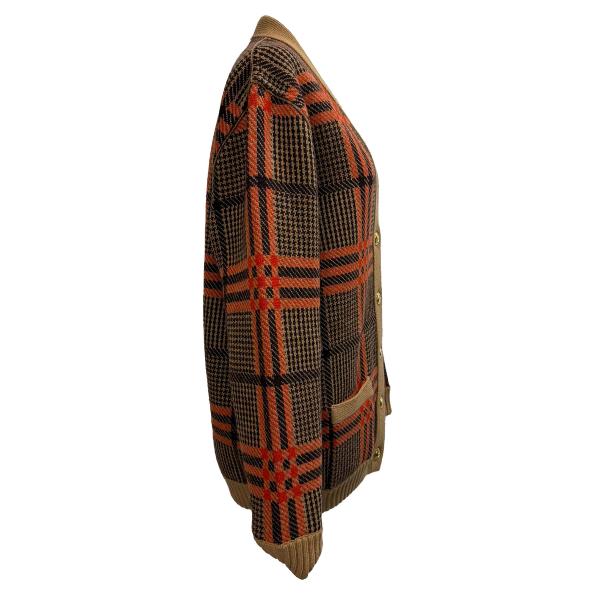 Gucci Preloved Love Parade Checked Jacquard Cardigan in Beige Wool