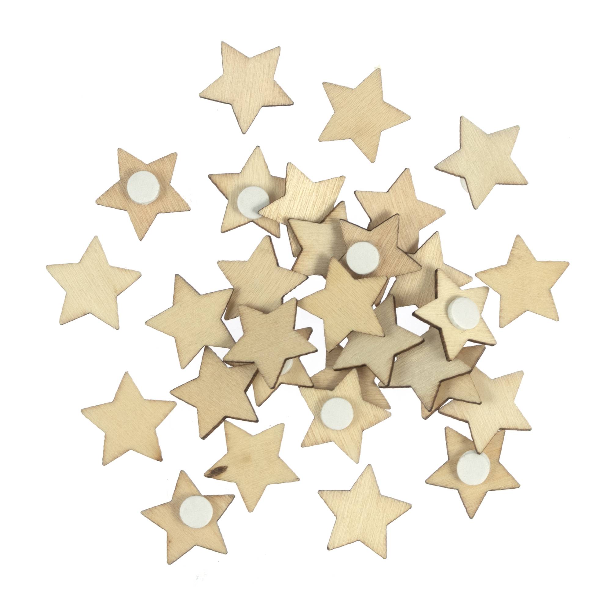 Natural Wooden Star Embellishments 30 Pack