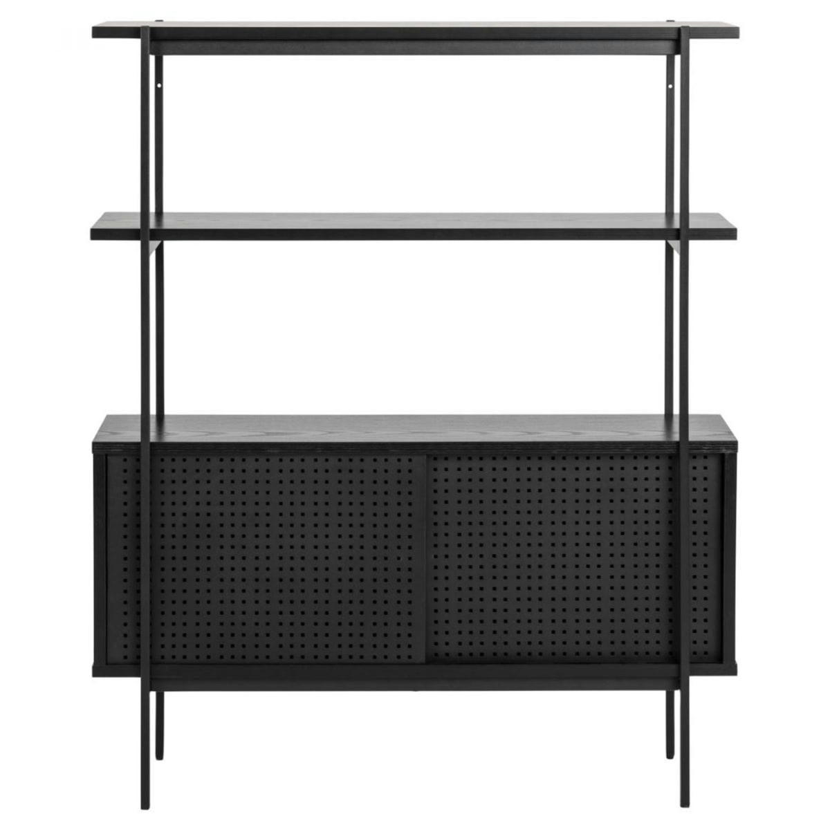 BLACK - Buffet contemporain avec étagères en bois noir