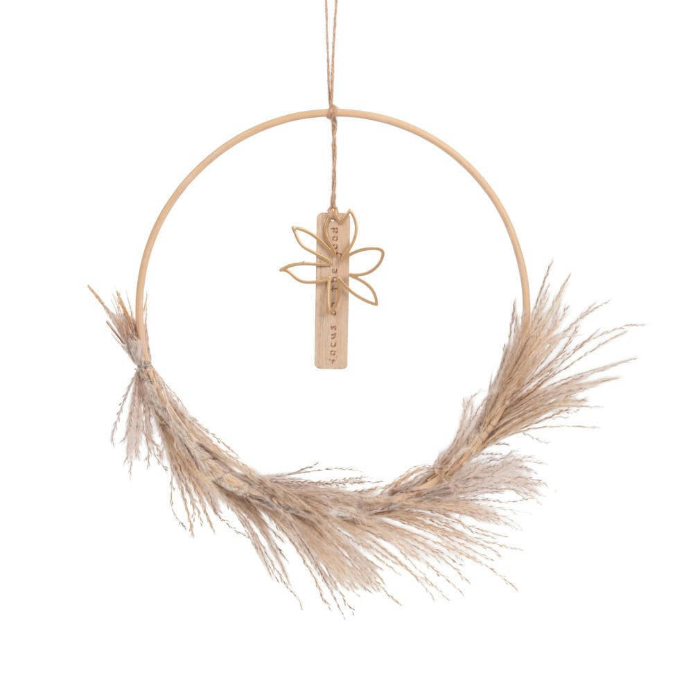 - Déco murale couronne en métal, bambou et élément naturel séché 30x45